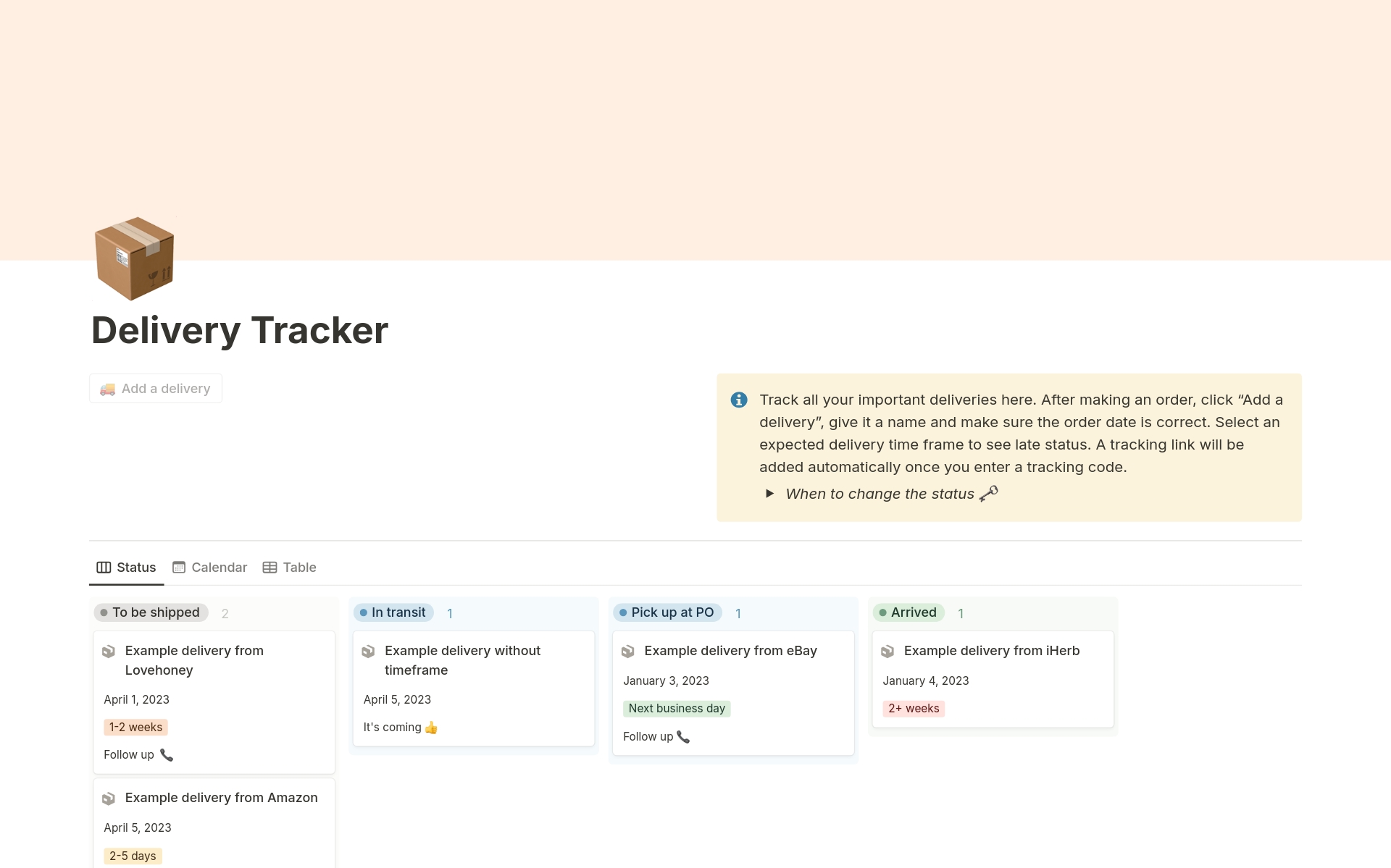 Track all your important deliveries with this powerful and simple Notion template.