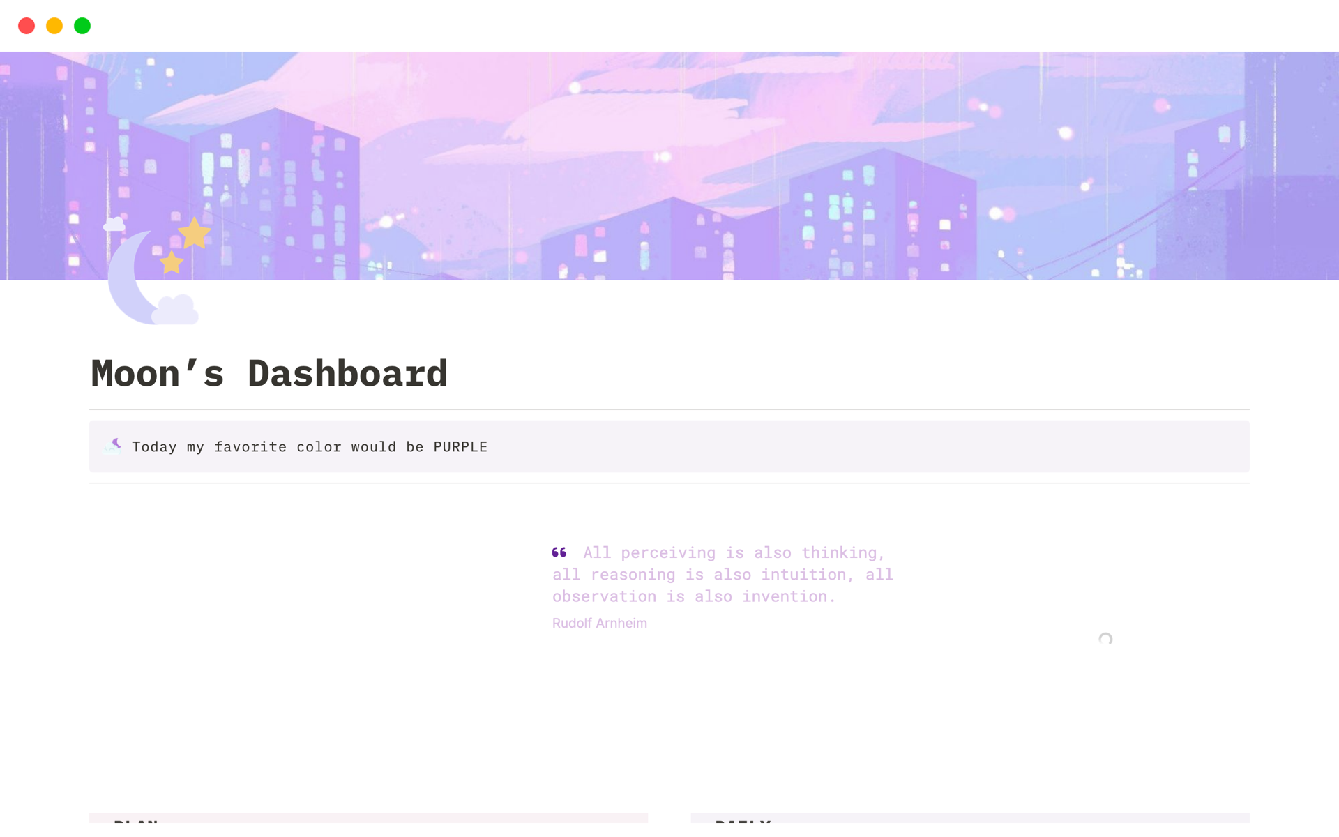 A template preview for Moon’s Dashboard