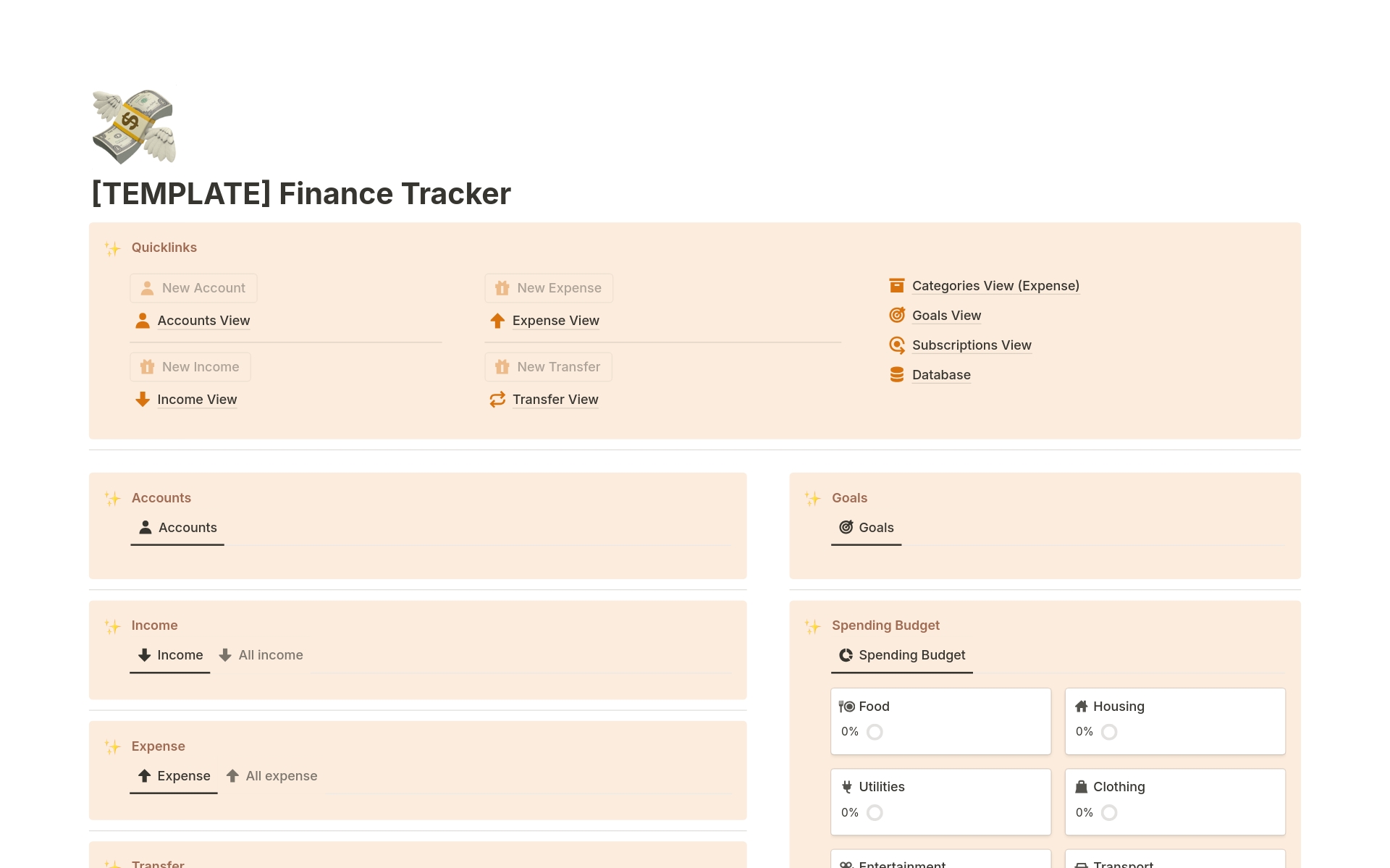 Aperçu du modèle de Finance Tracker