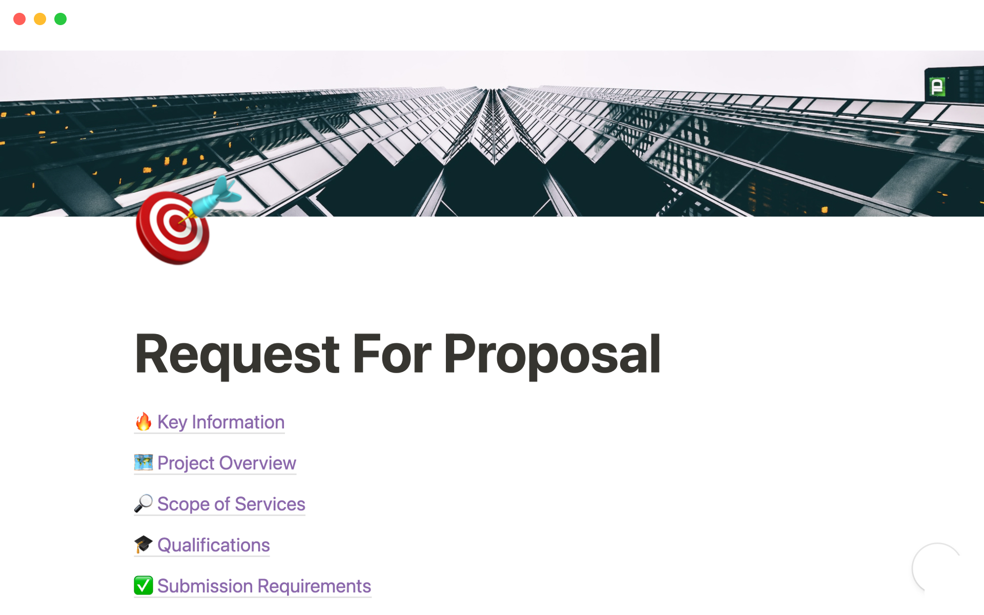 En forhåndsvisning av mal for Request For Proposal (RFP)