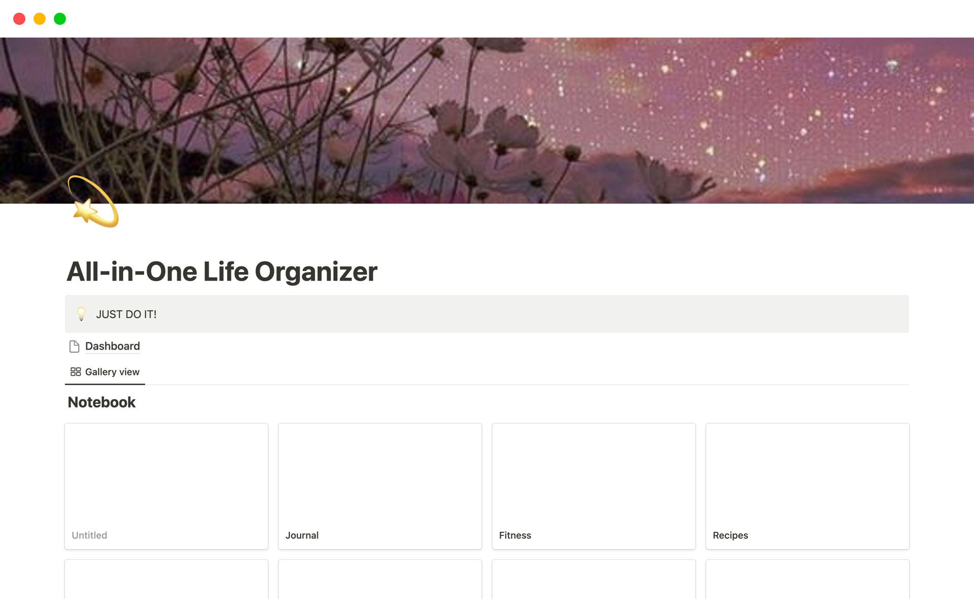 En förhandsgranskning av mallen för All-in-One Life Organizer