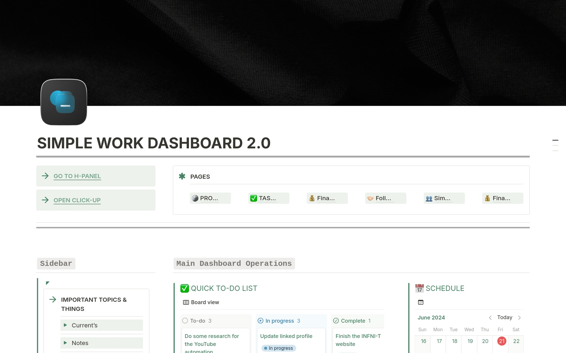En förhandsgranskning av mallen för Solo Project Management Dashboard 