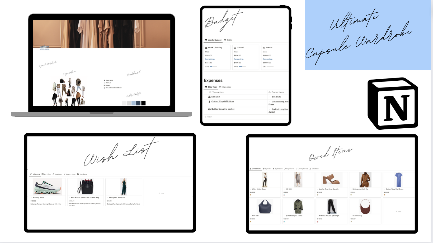 The Capsule Wardrobe Notion Template is a comprehensive organizational tool designed to simplify your wardrobe management!