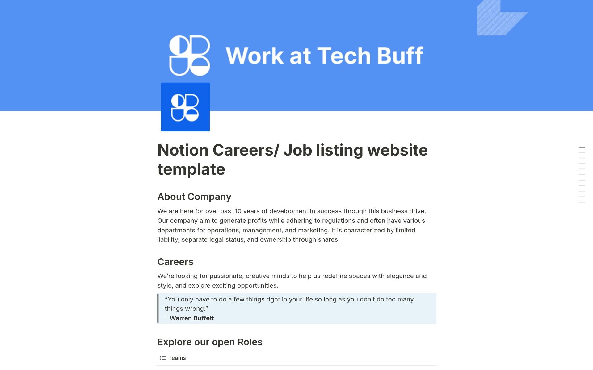 A template preview for Careers/ Job listing website template