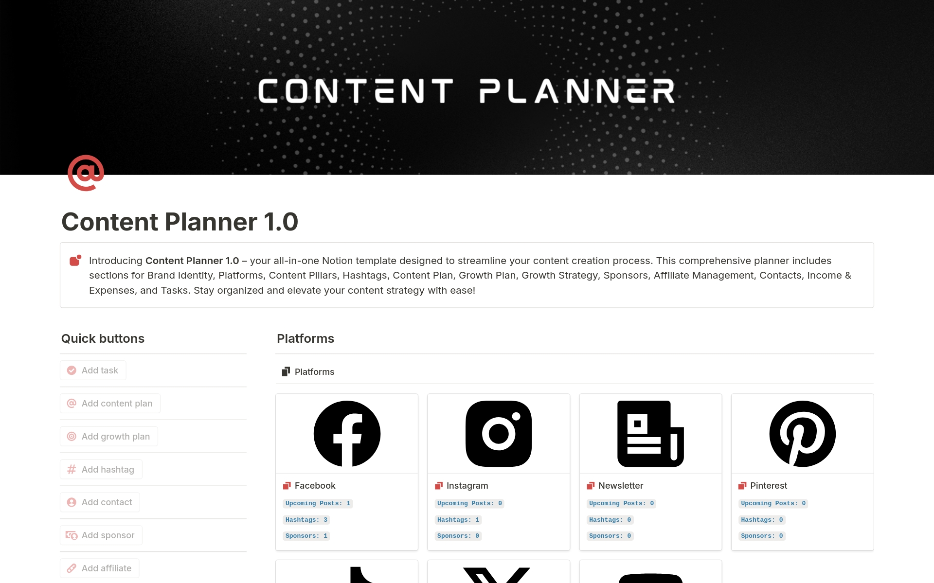 A template preview for Content Planner 1.0