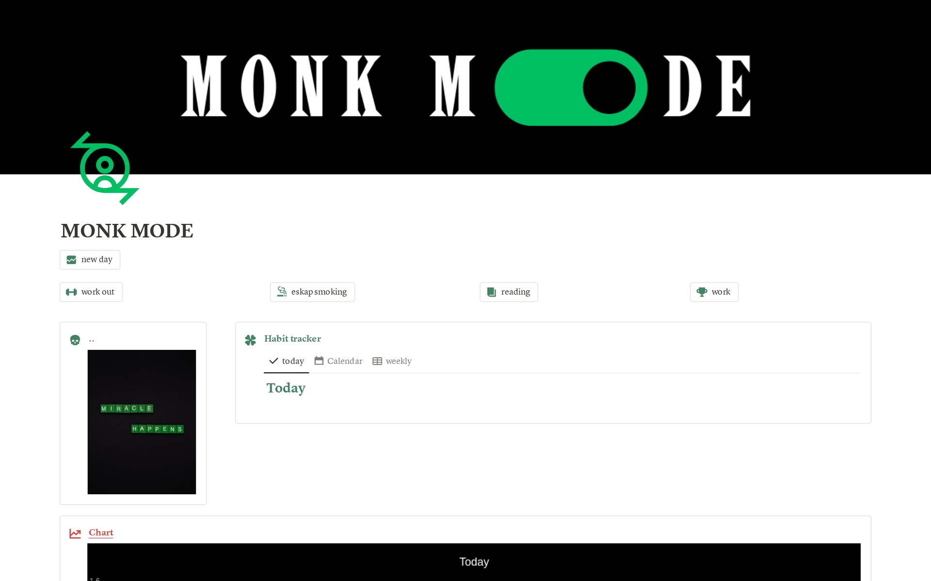 Vista previa de una plantilla para Monk mode habit tracker 