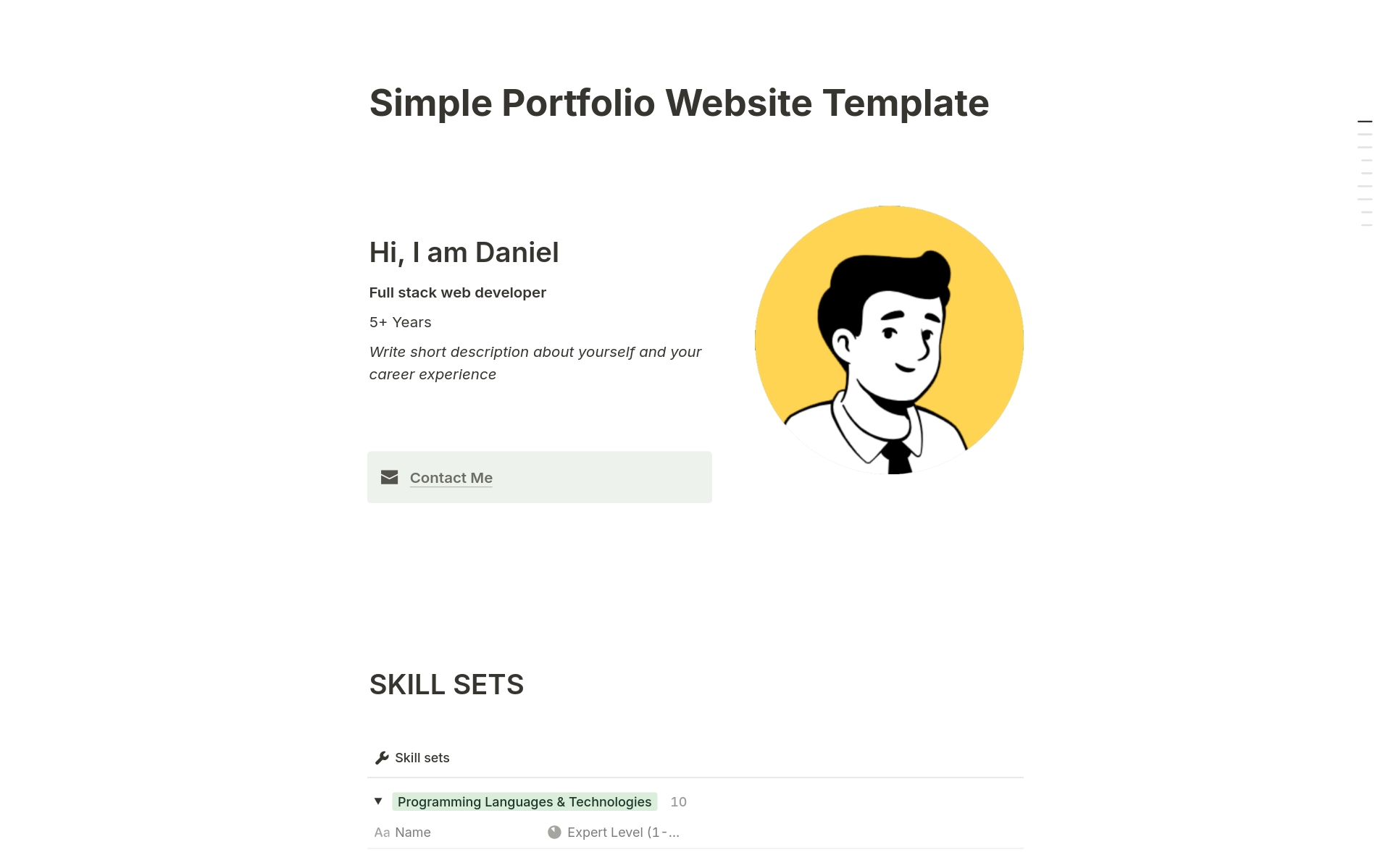 Eine Vorlagenvorschau für Simple Portfolio Website