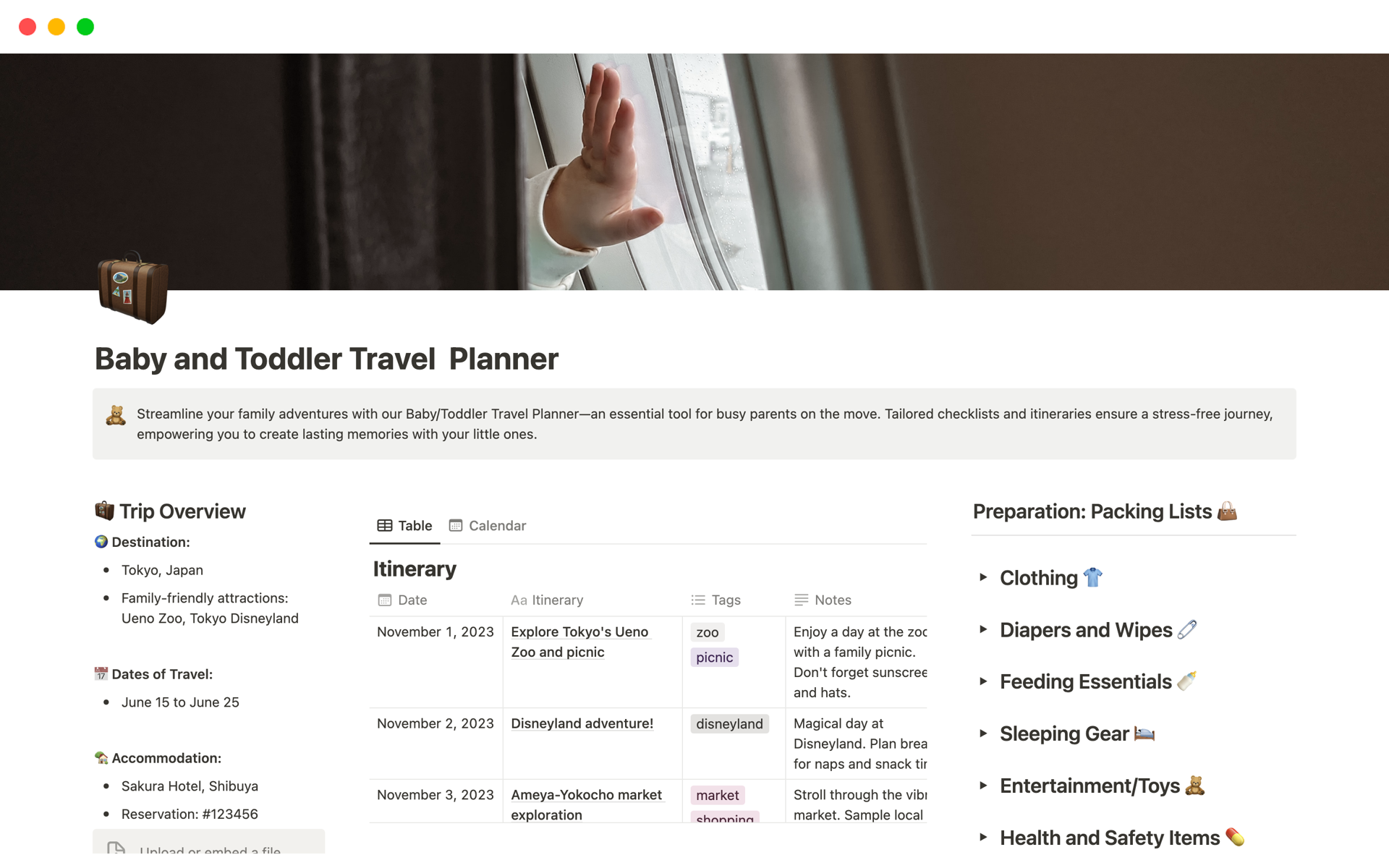Make family travel a breeze with our Baby/Toddler Travel Planner Notion Template—everything you need for organized, stress-free journeys with your little ones! 🧳
