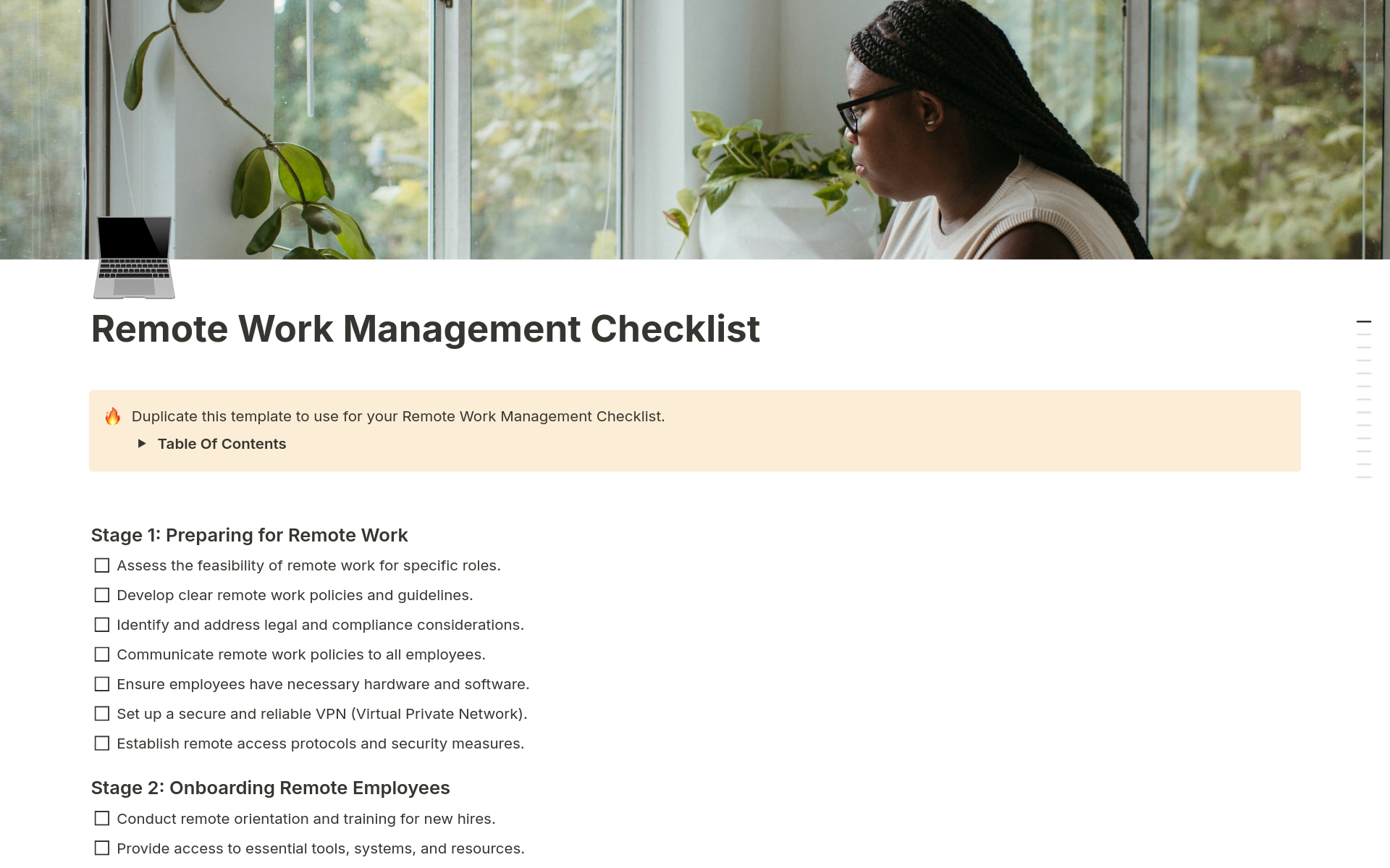 Remote Work Management Checklist Template | Notion Marketplace