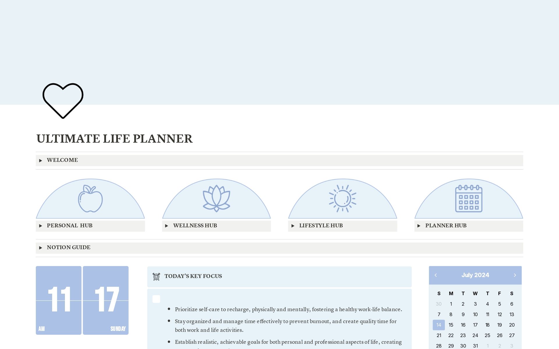 Eine Vorlagenvorschau für Ultimate Life Planner - Blue