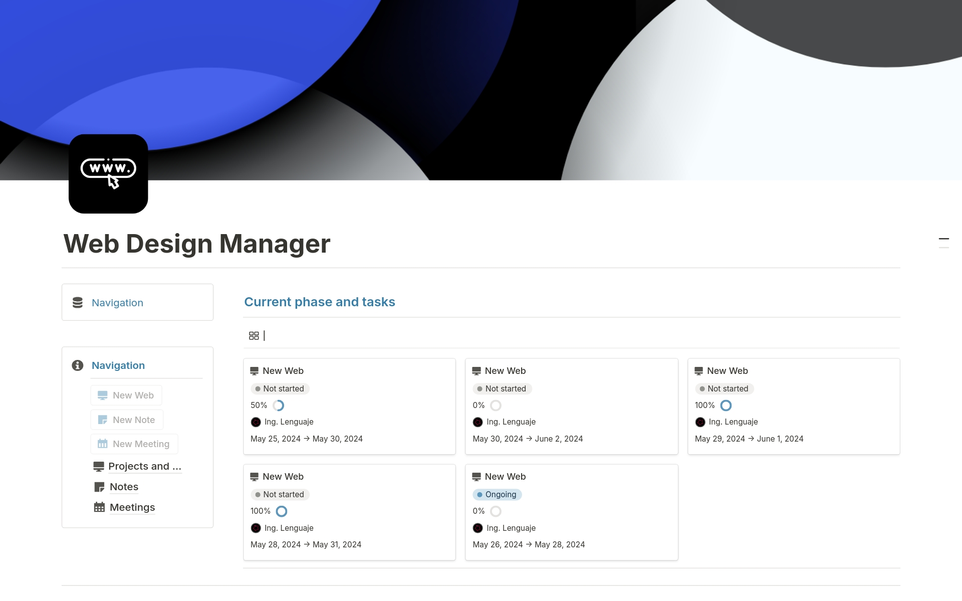 Eine Vorlagenvorschau für Web Design Manager