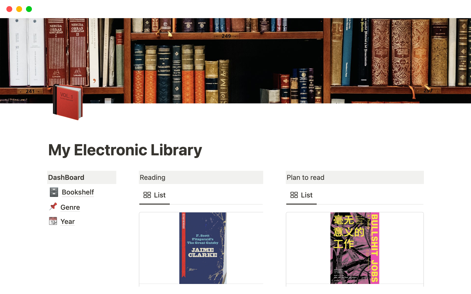 A template preview for My Electronic Library