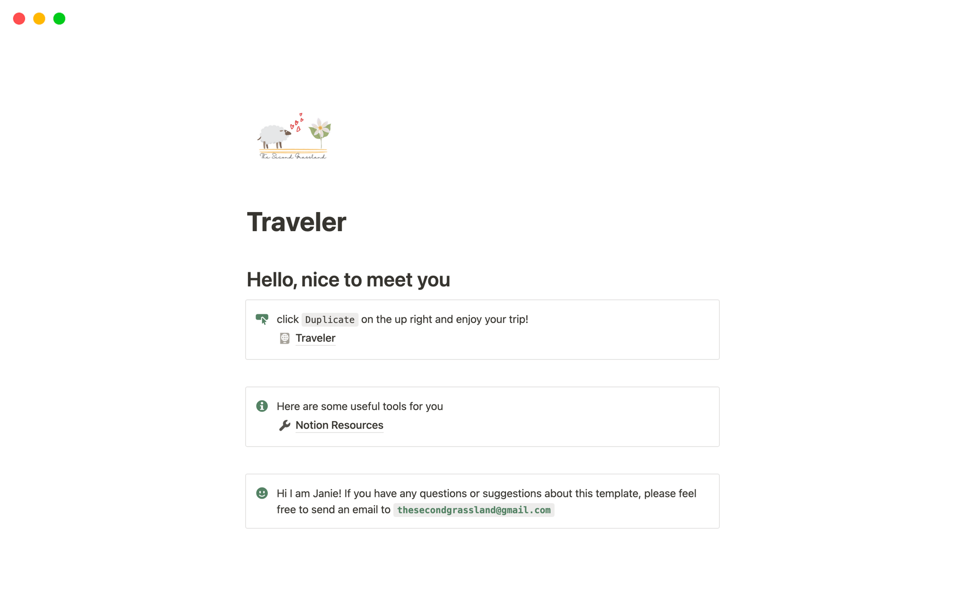 A template preview for Traveler