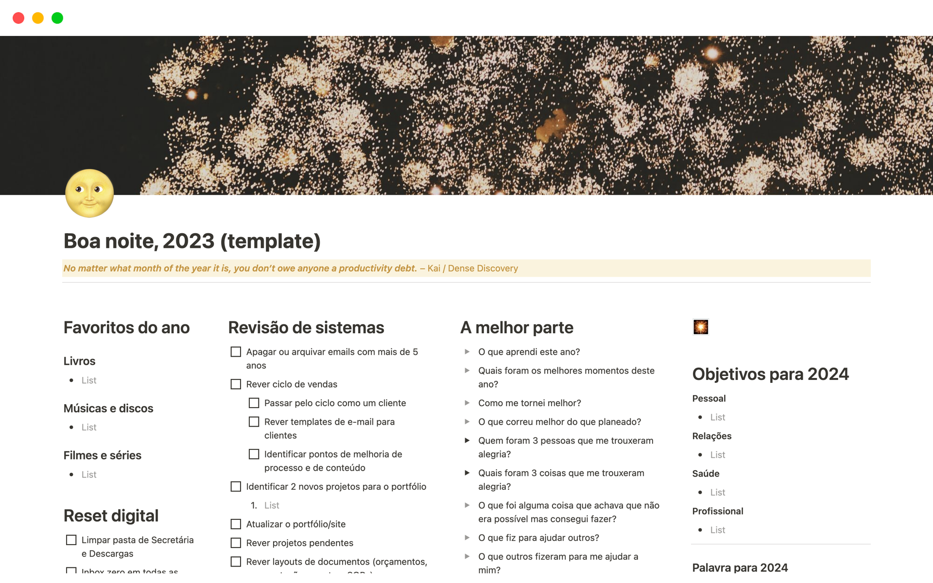 En forhåndsvisning av mal for Boa noite, 2023 (template)