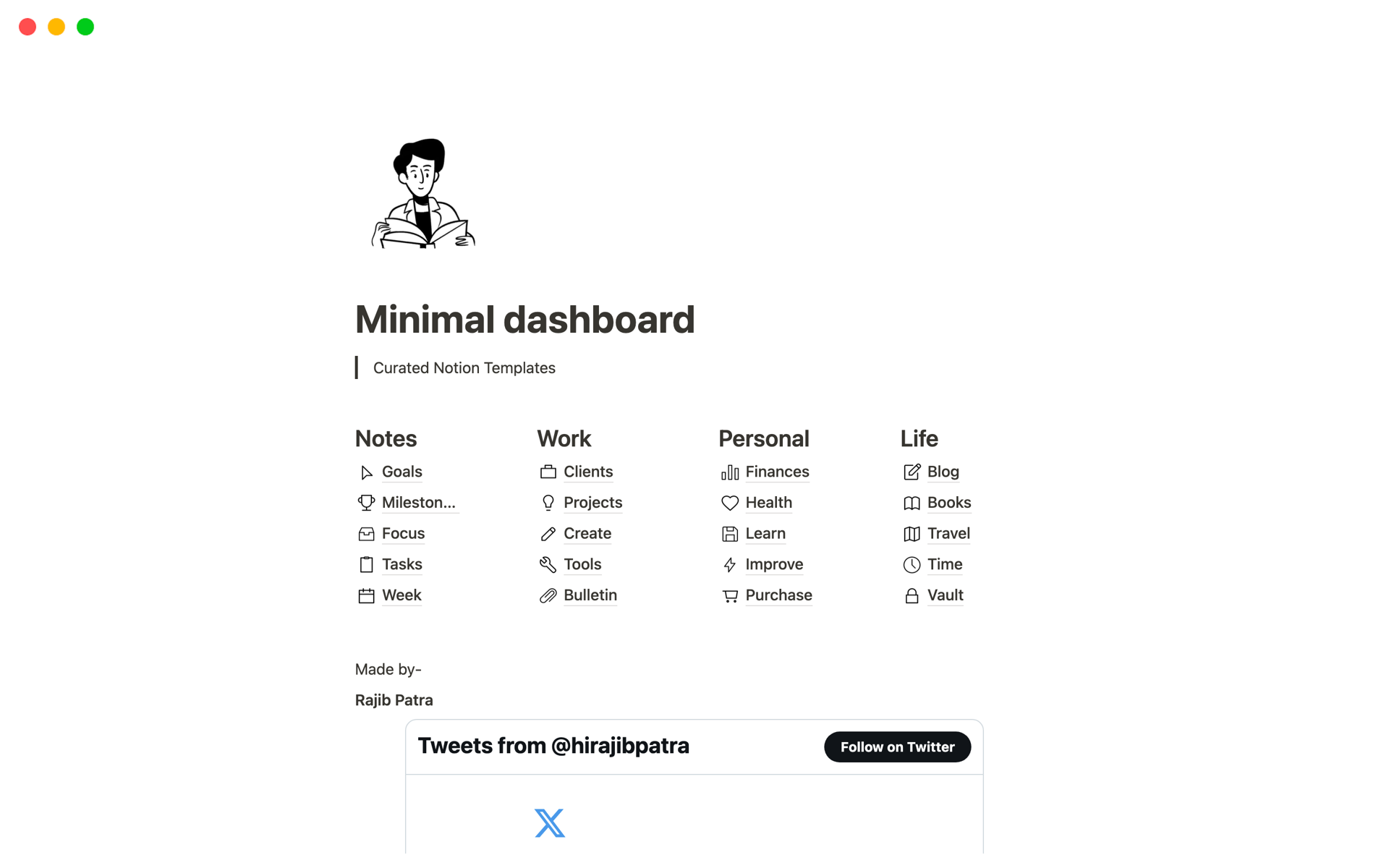 A template preview for Minimal dashboard