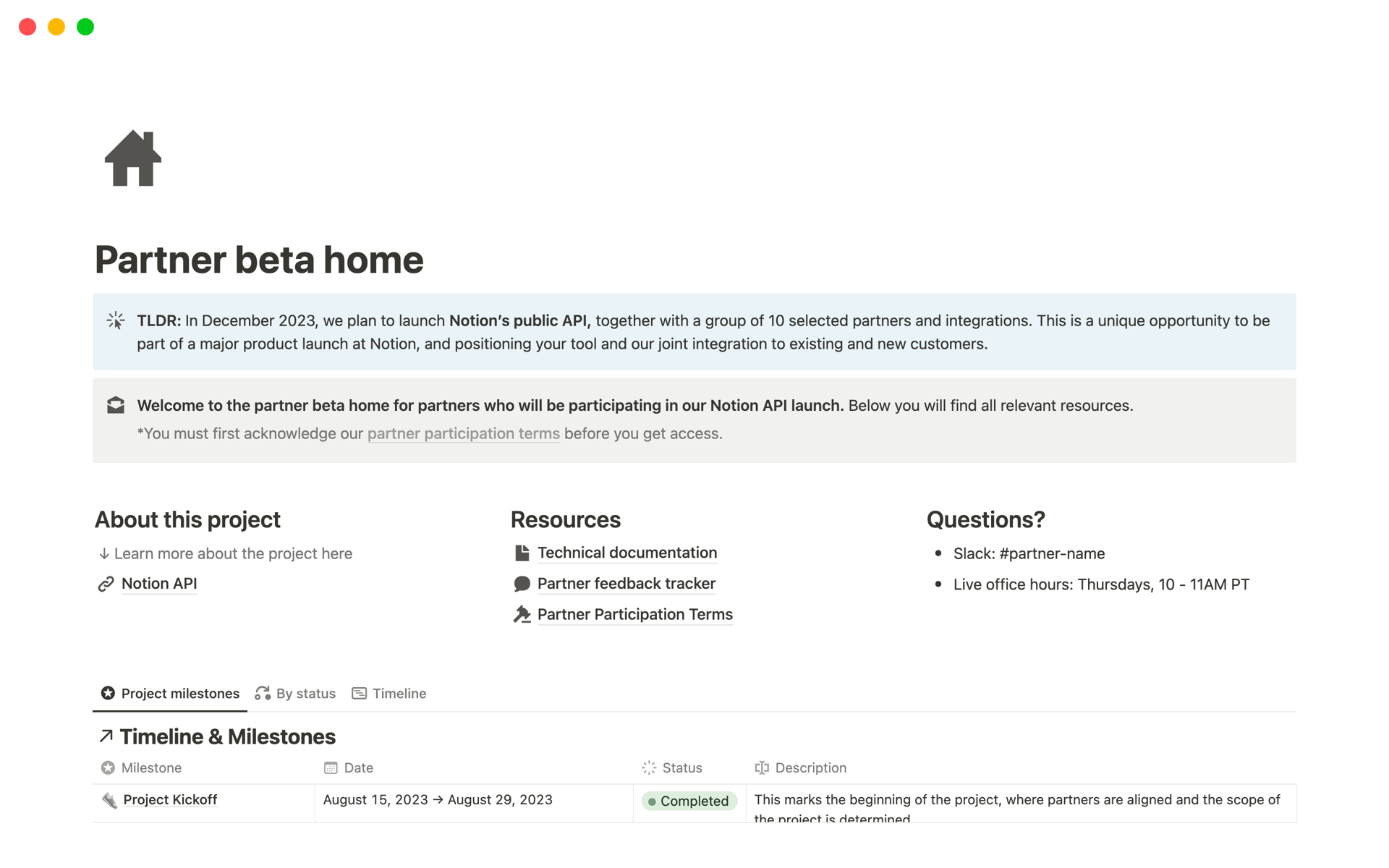 Vista previa de una plantilla para Partner beta home