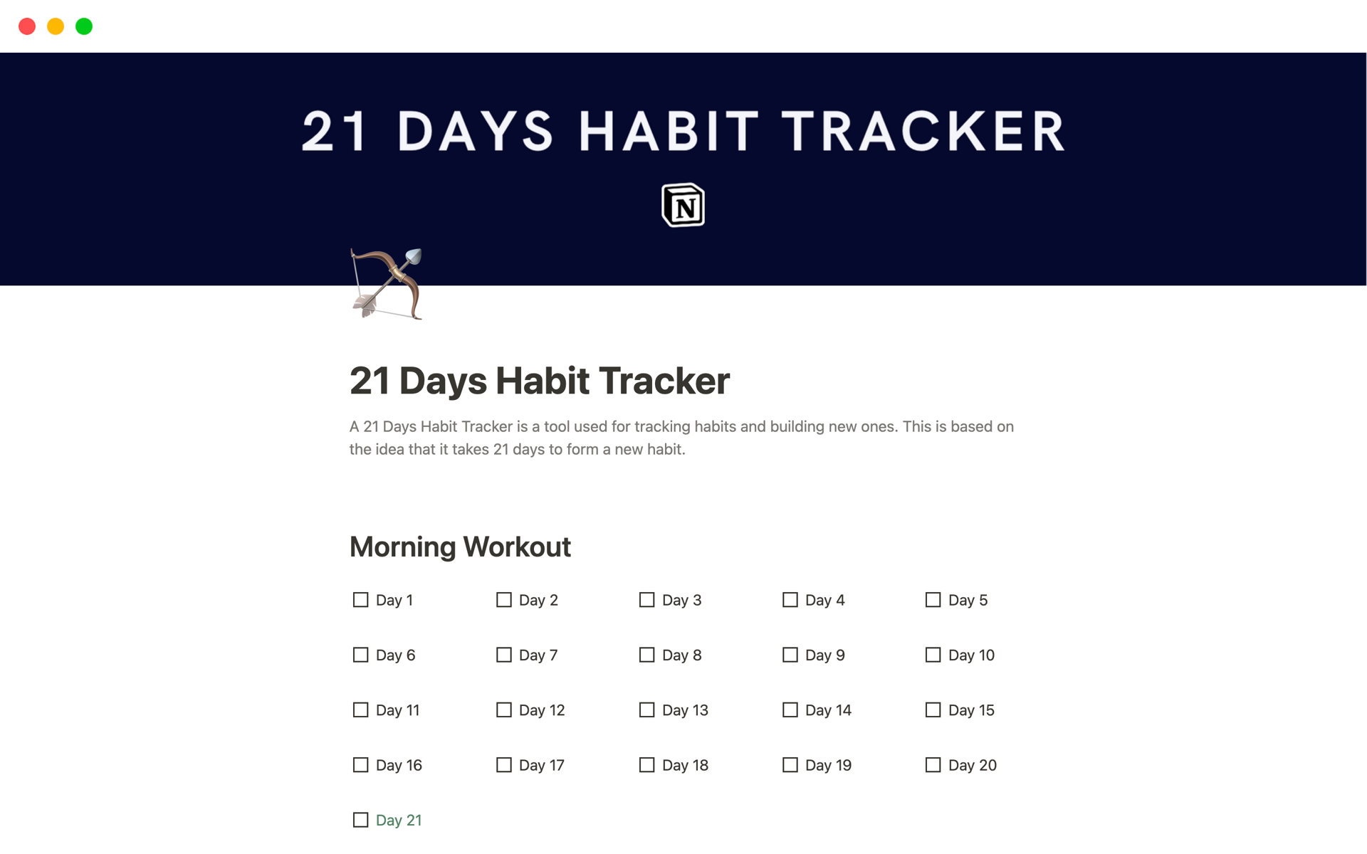 A template preview for 21 Days Habit Tracker