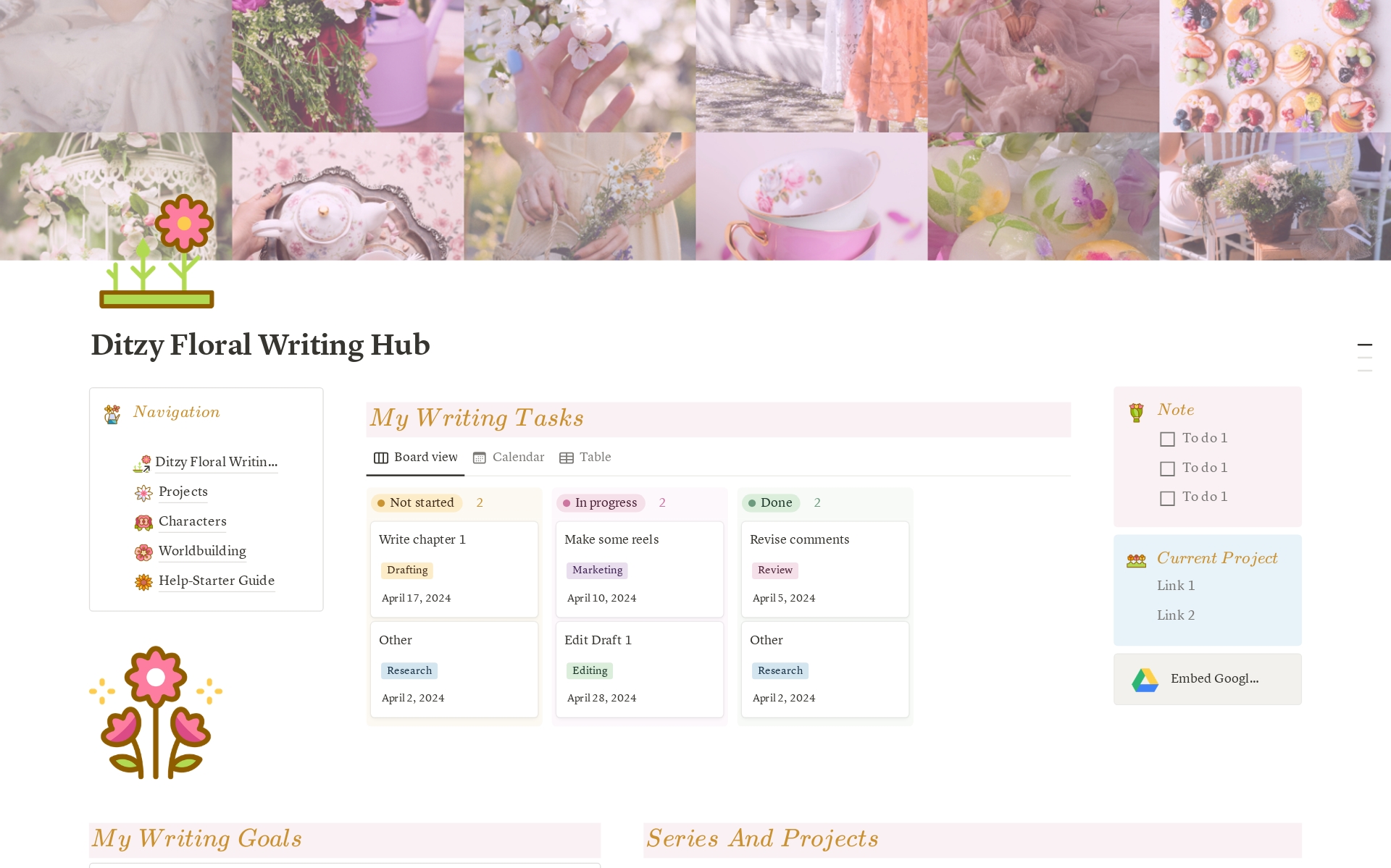 A template preview for The Writing Hub Ditzy Floral