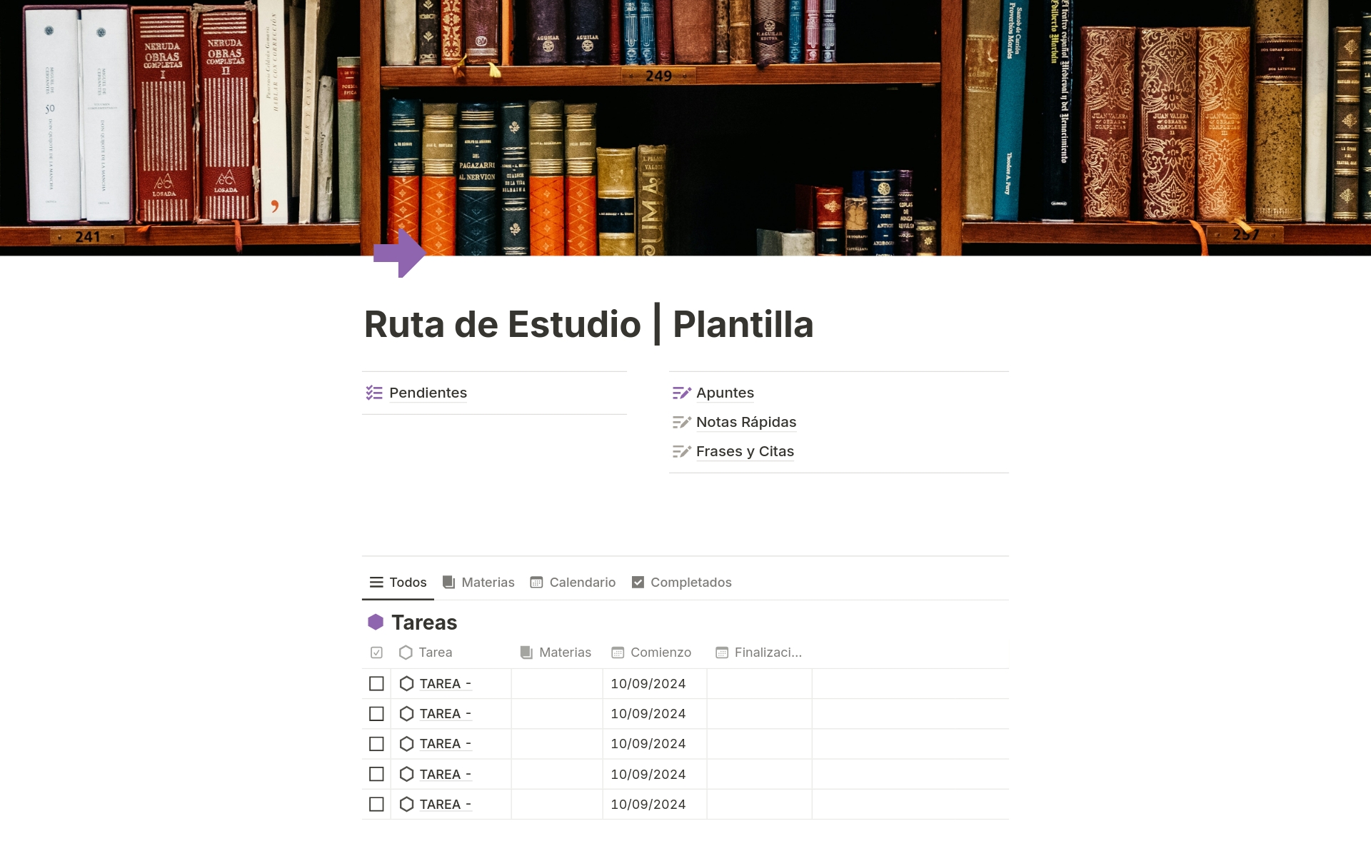 Plantilla Ruta de Estudio - Tareas / Apuntes / Notas / Citas | Notion ...