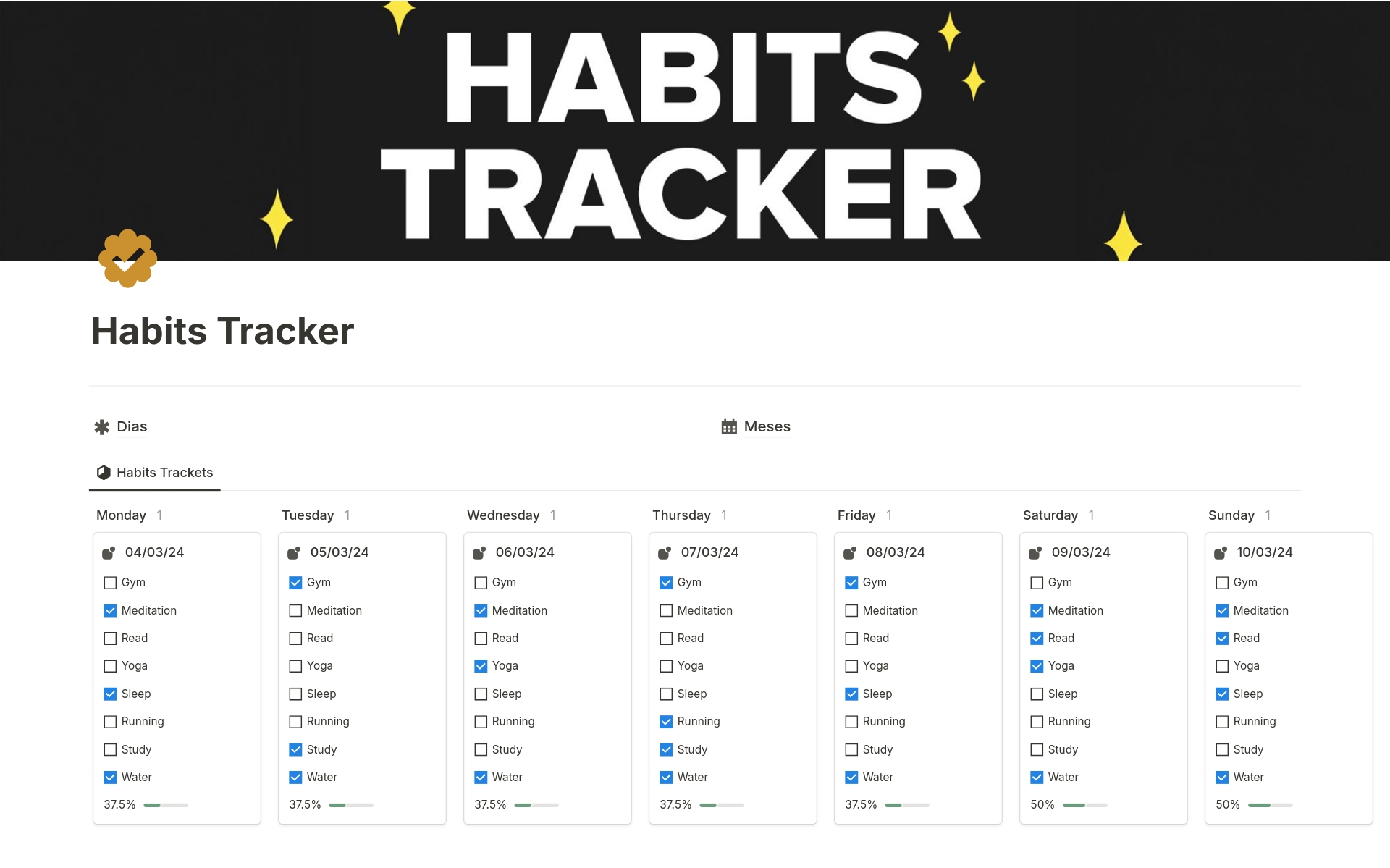 Habits Trackerのテンプレートのプレビュー