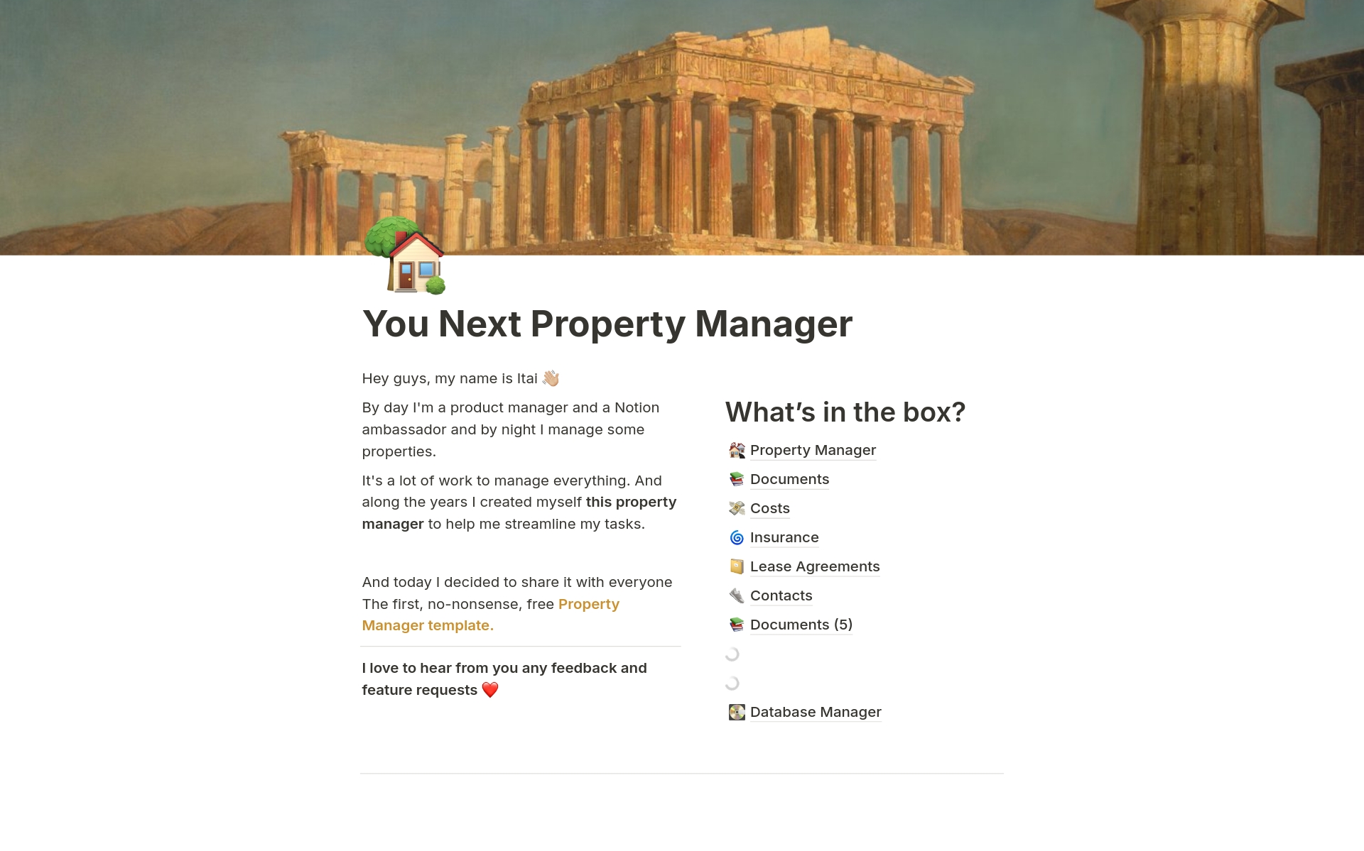 A template preview for You Next Property Manager