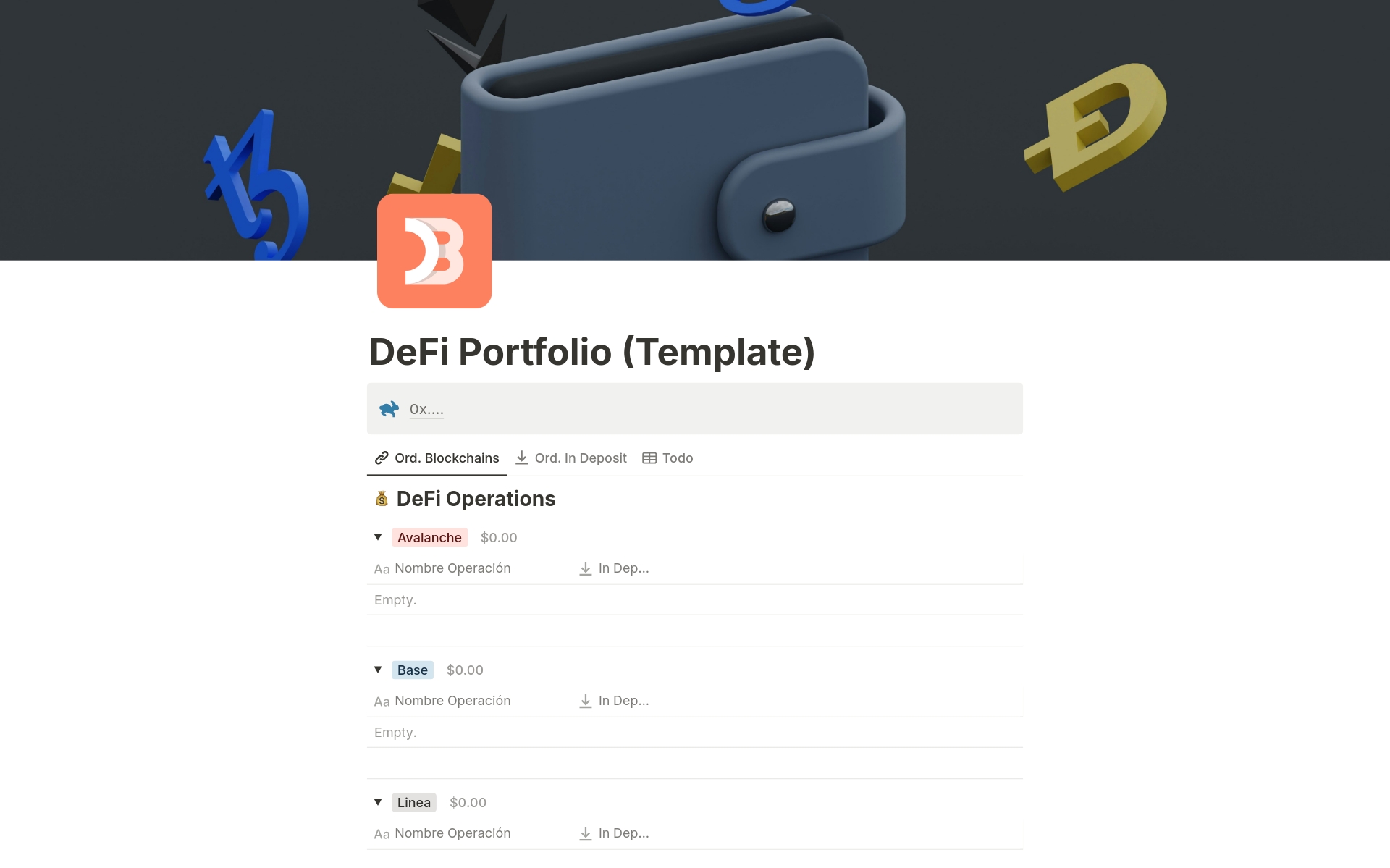 En forhåndsvisning av mal for DeFi Portfolio Dashboard