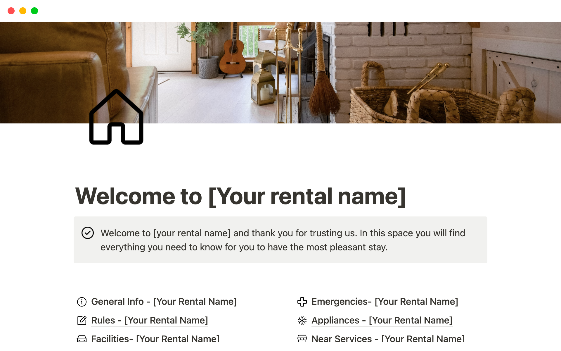 En forhåndsvisning av mal for Airbnb Instructions Sheet