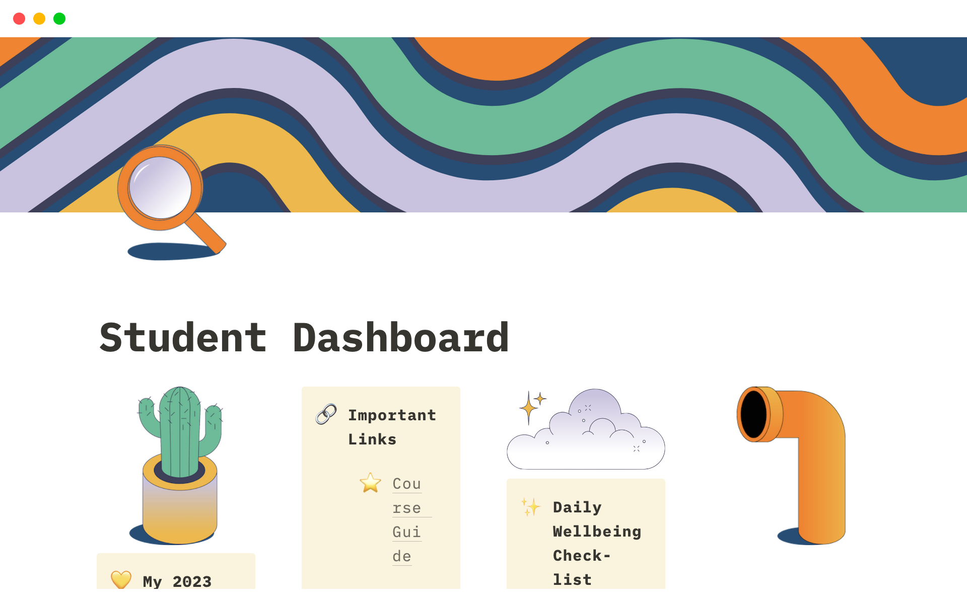 En förhandsgranskning av mallen för Student Dashboard