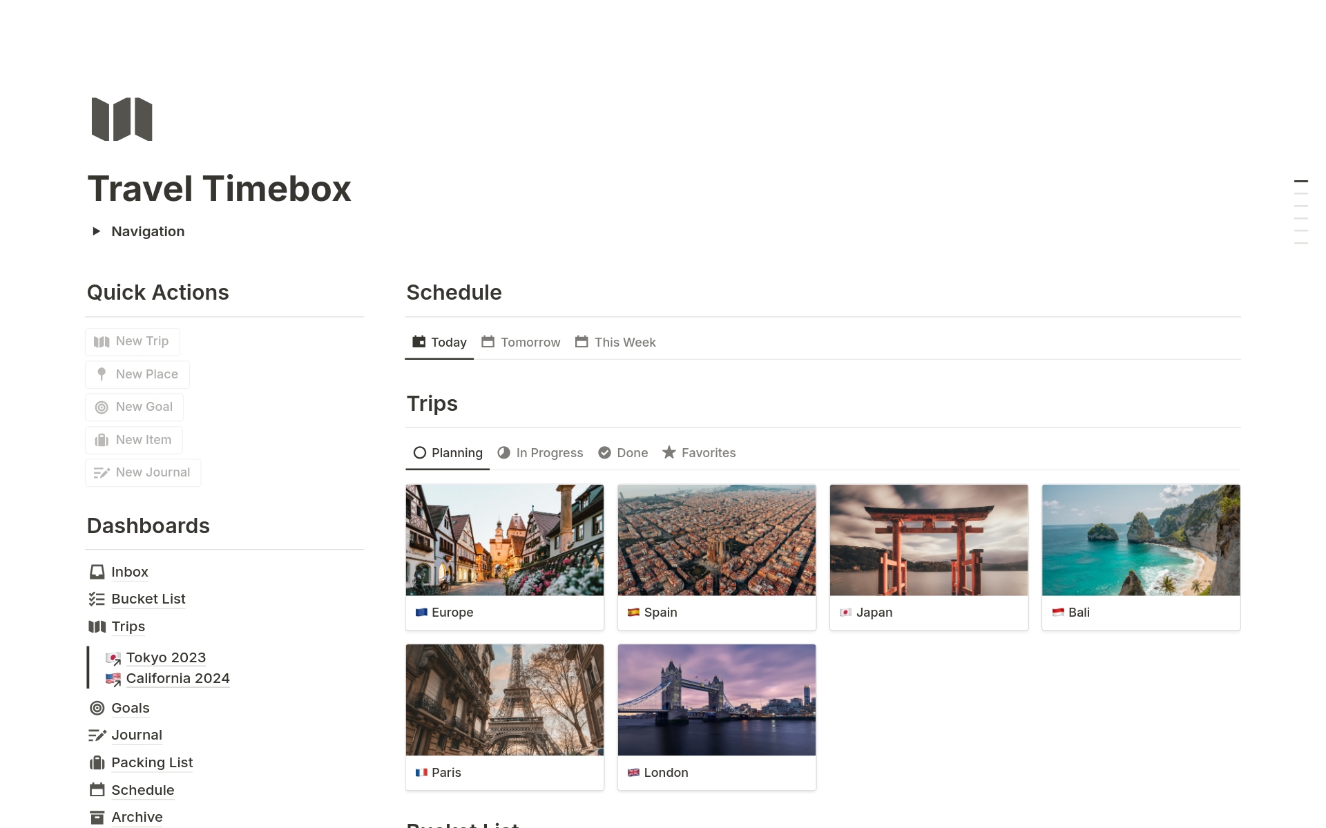 A template preview for Travel Timebox