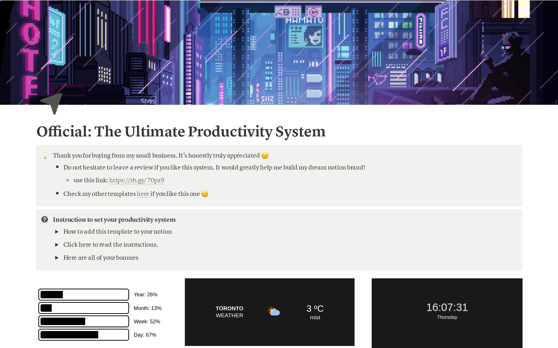 Eine Vorlagenvorschau für The Ultimate Productivity System