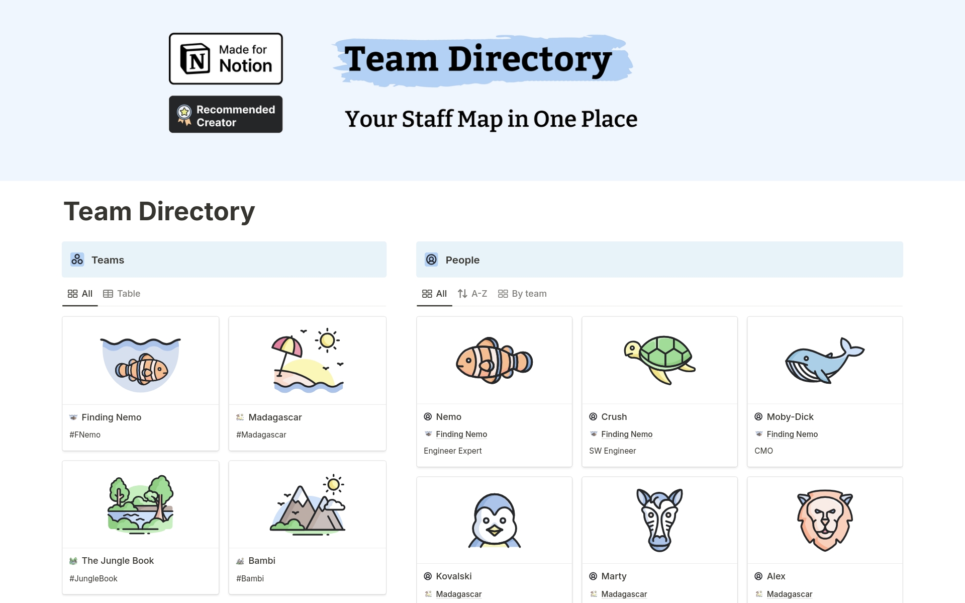 A template preview for Team Directory