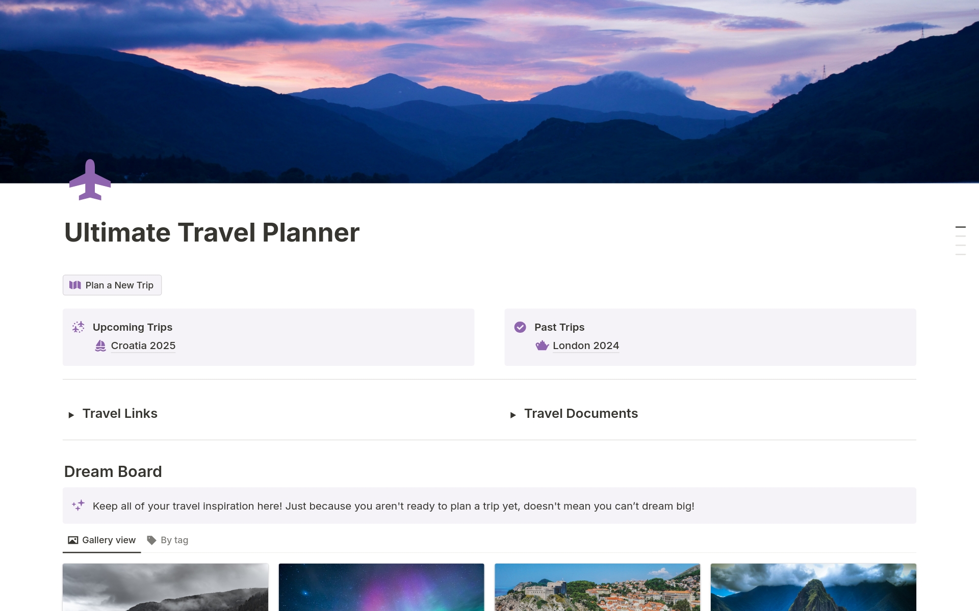 En forhåndsvisning av mal for Ultimate Travel Planner