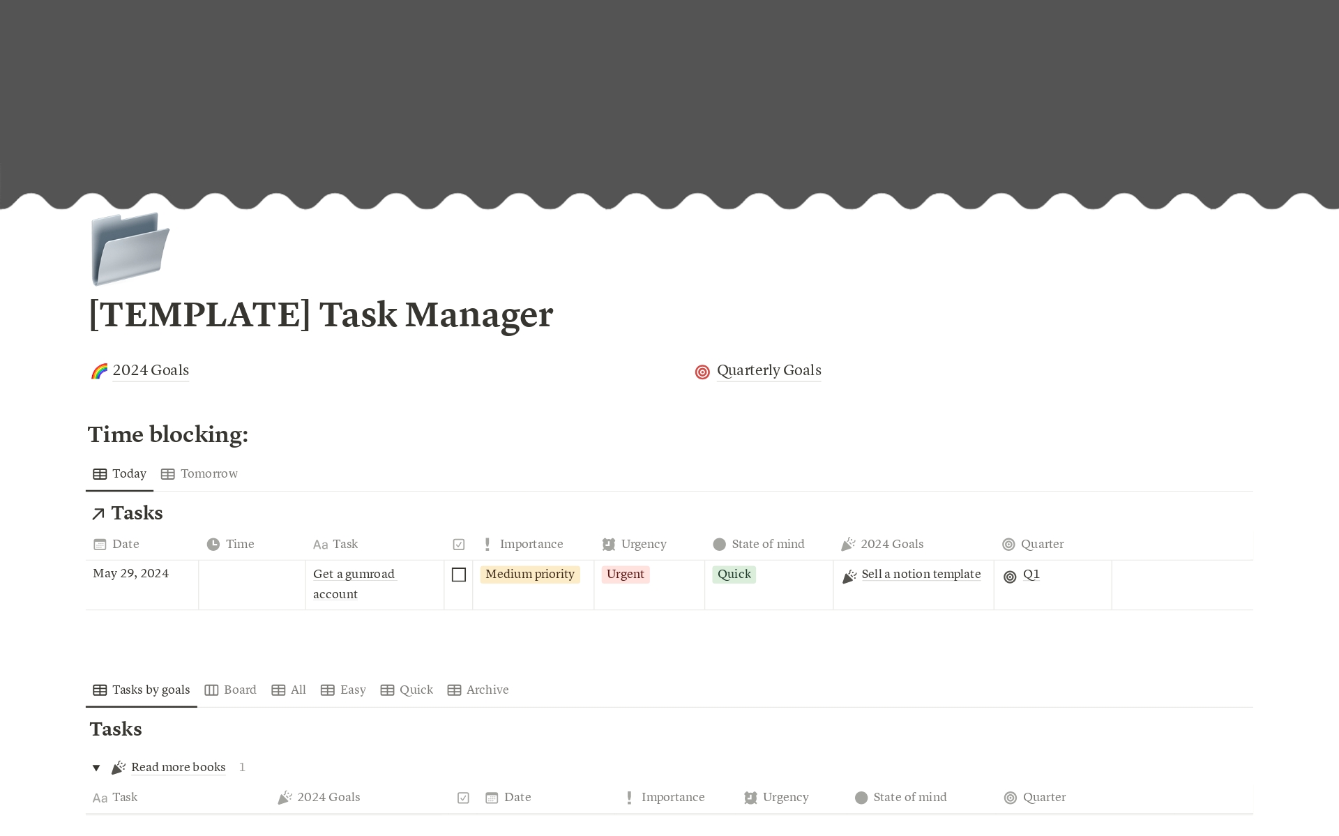 Vista previa de una plantilla para Task Manager & Goal Planner & Habit Tracker