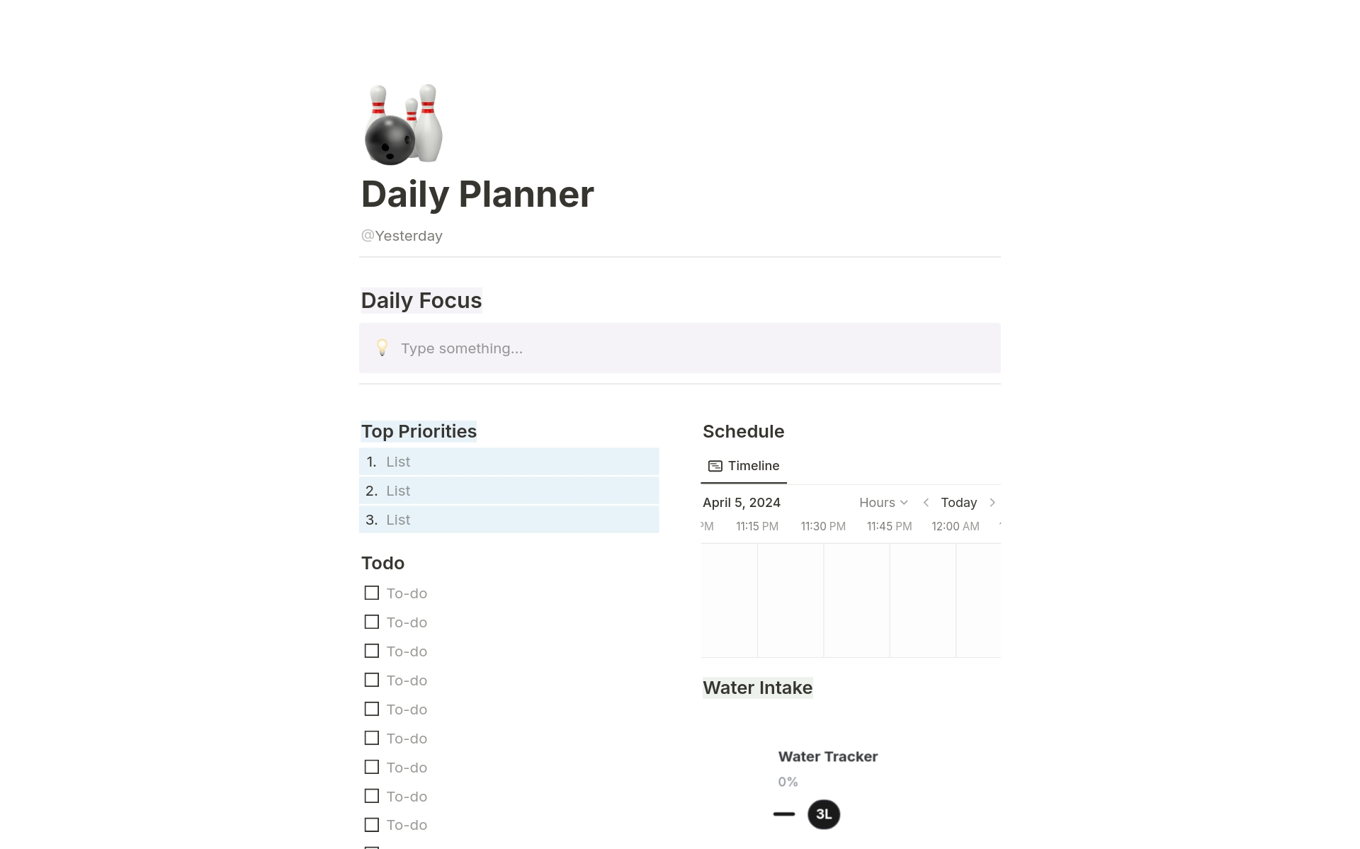 En forhåndsvisning av mal for Daily Planner