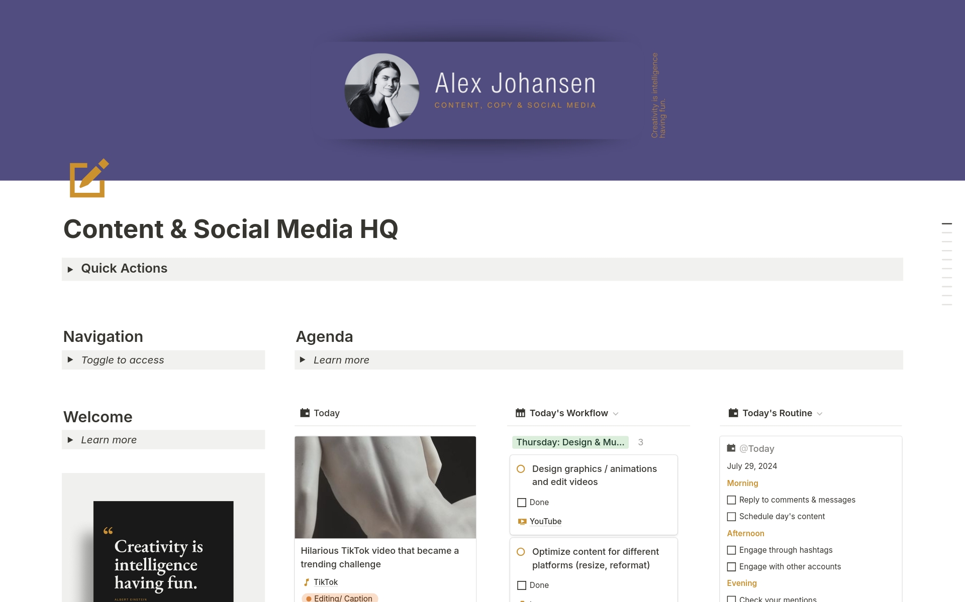 A template preview for Content & Social Media HQ
