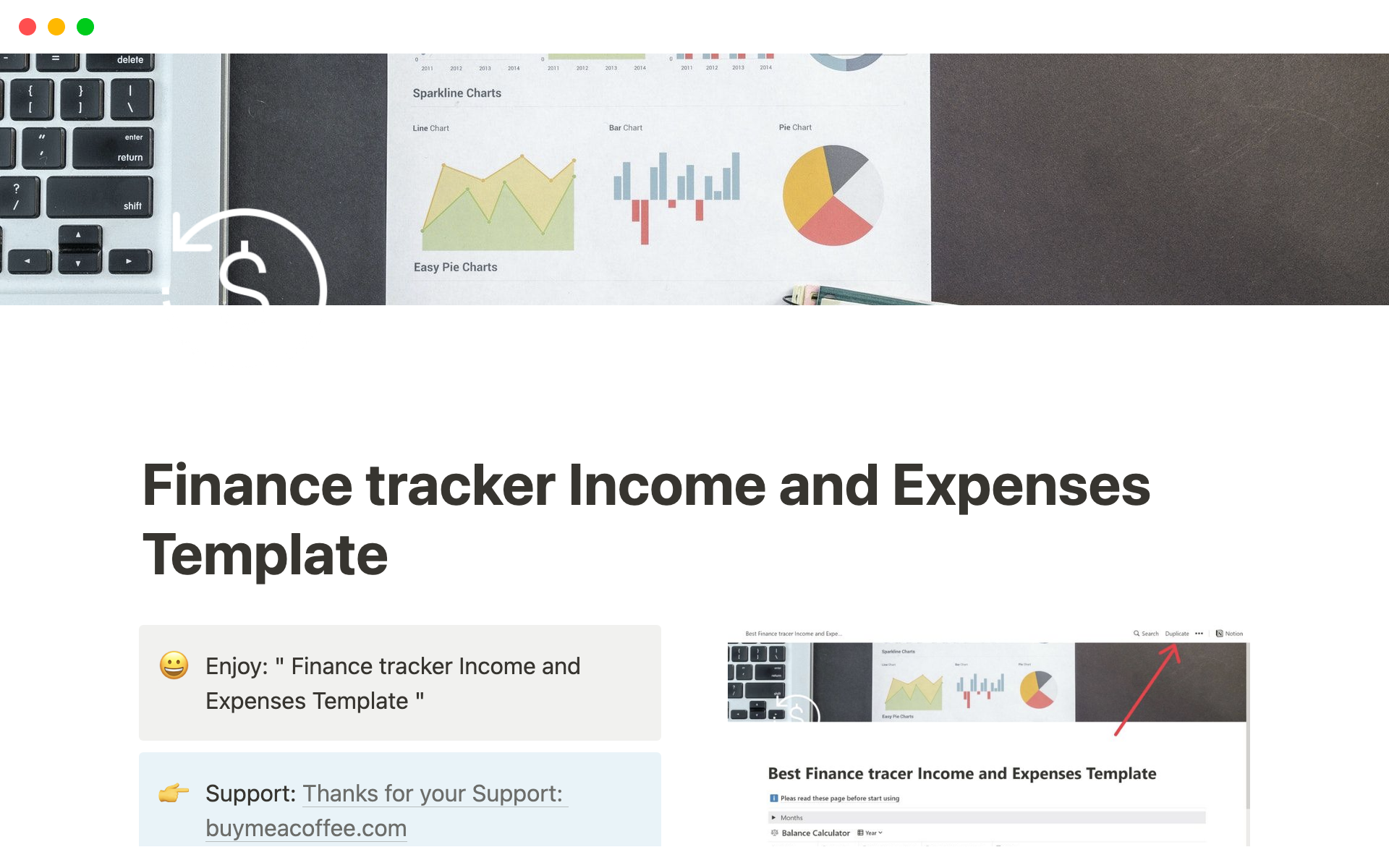 Uma prévia do modelo para Finance tracker Income and Expenses Template