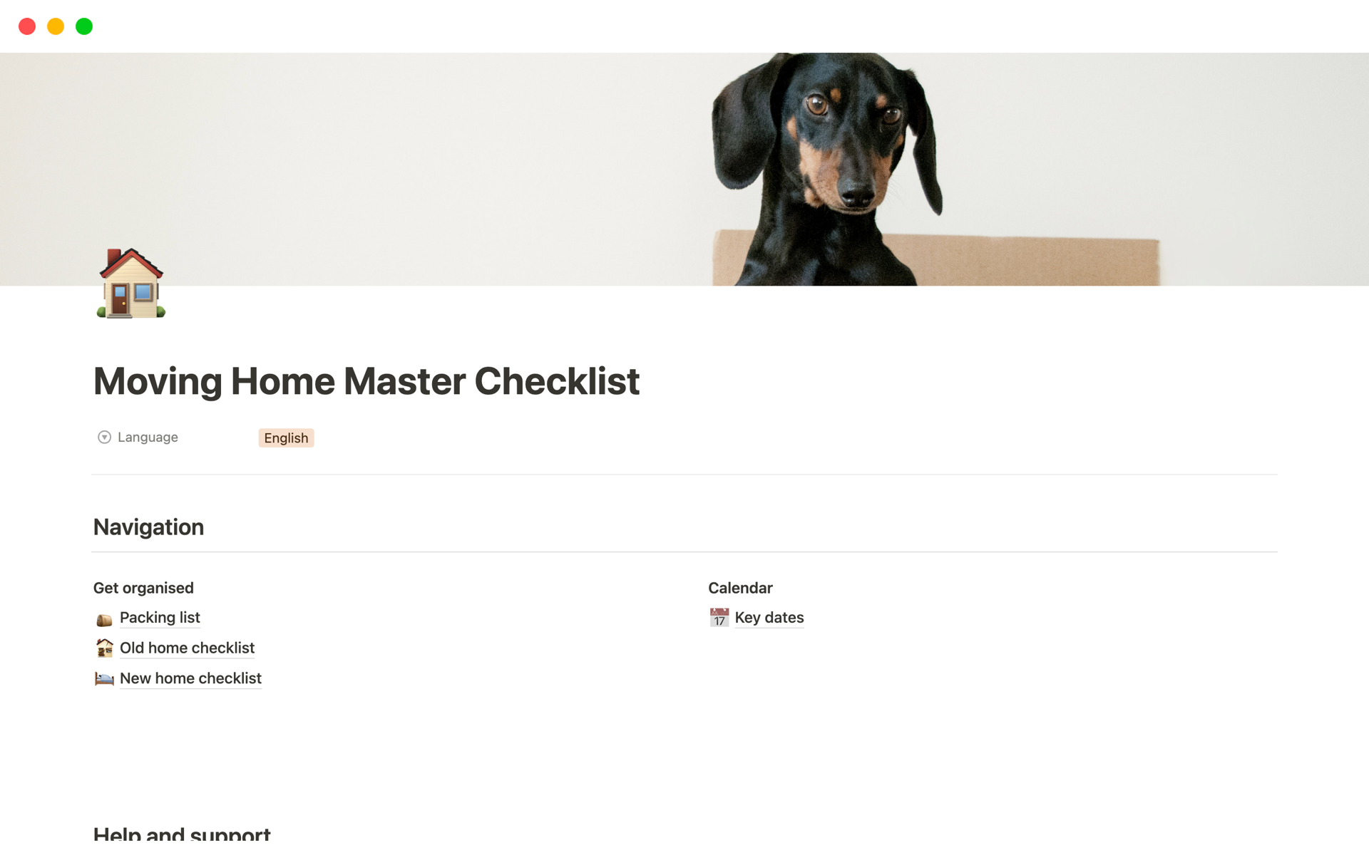 En förhandsgranskning av mallen för Moving Home Master Checklist