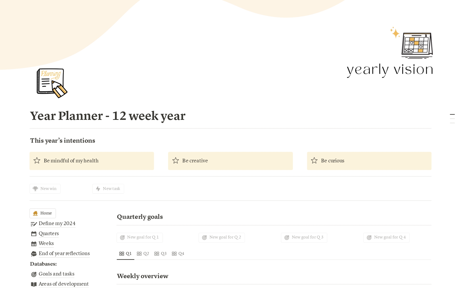A template preview for Year planner - 12 week year 