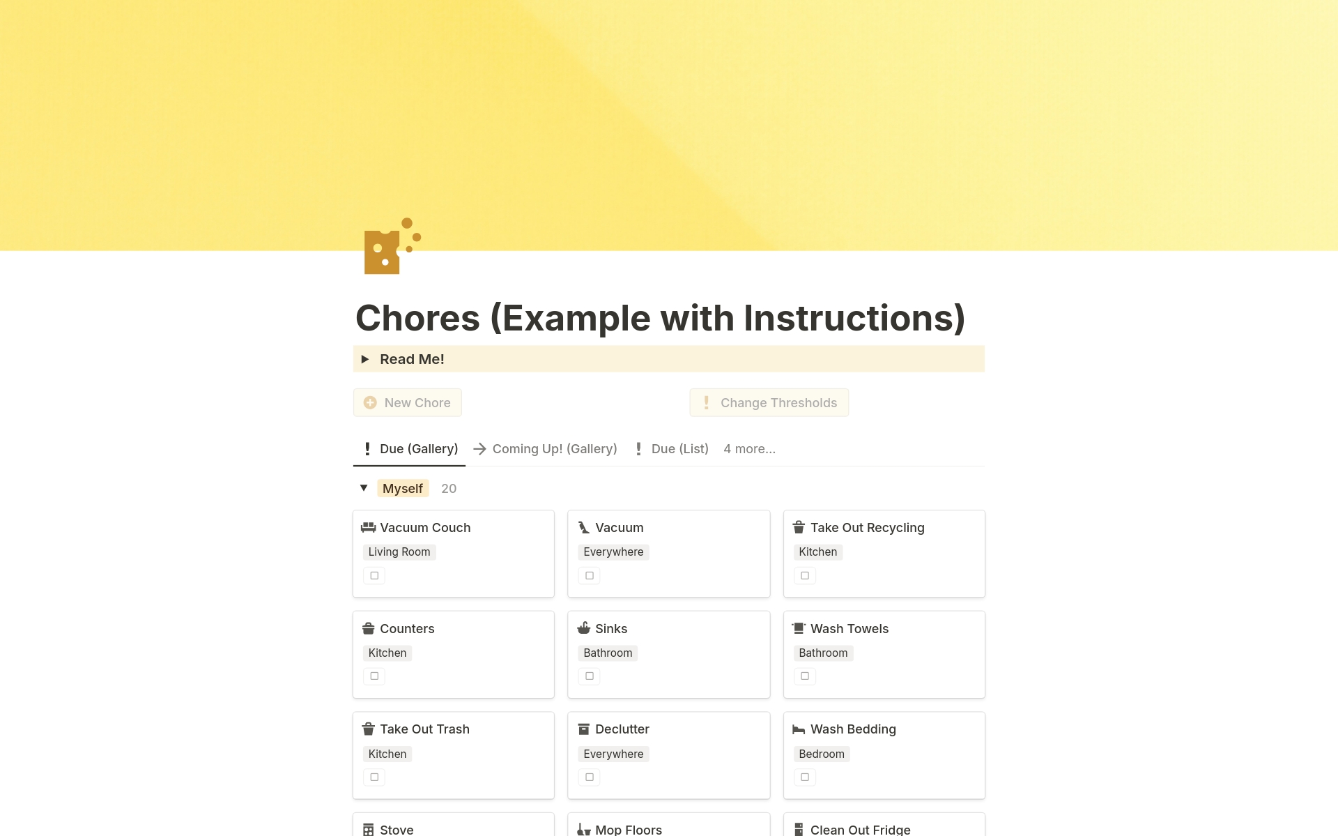 A template preview for Chores Tracker