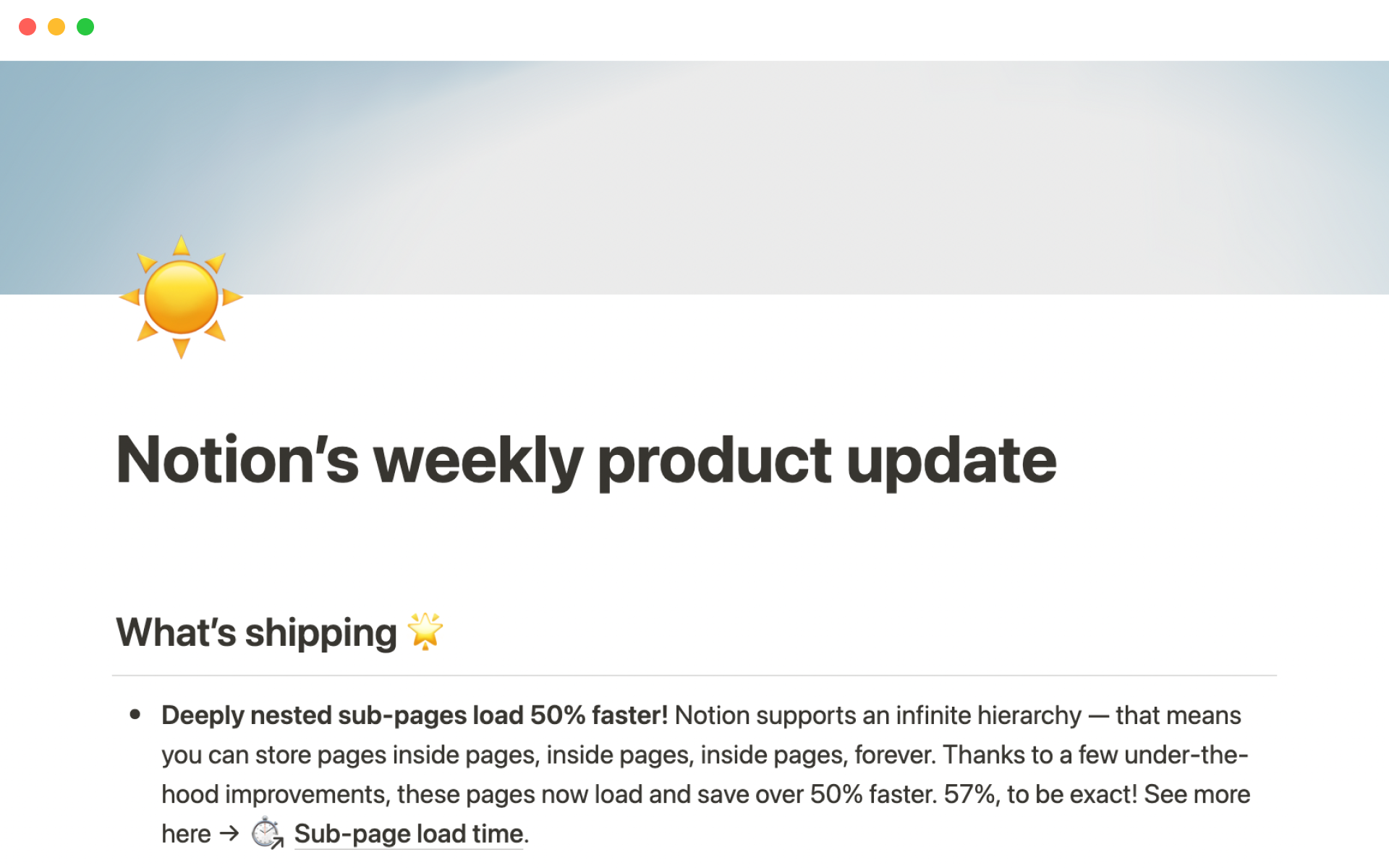 Aperçu du modèle de Notion’s weekly product update