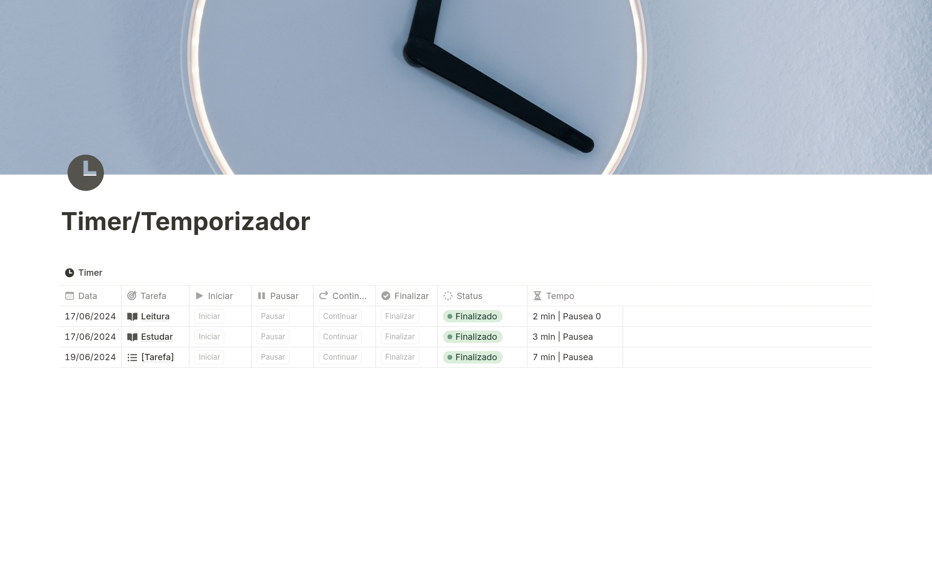 En förhandsgranskning av mallen för Timer/Temporizador