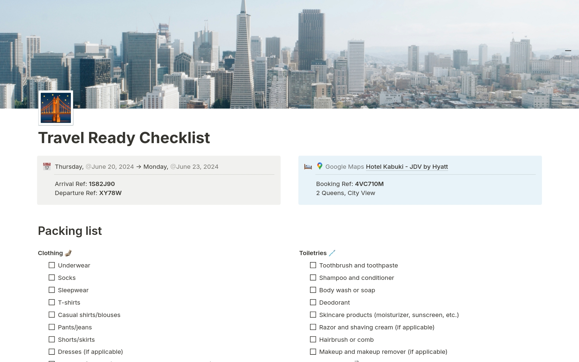 A template preview for Travel Ready Checklist