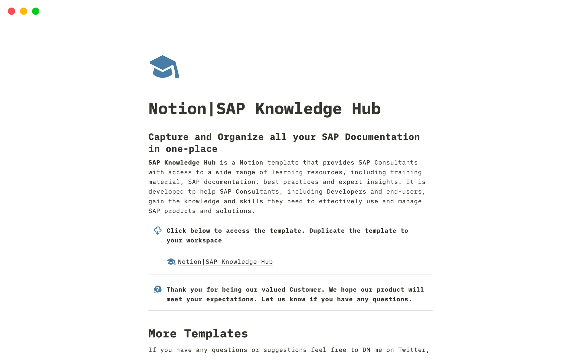 En forhåndsvisning av mal for SAP Knowledge Hub