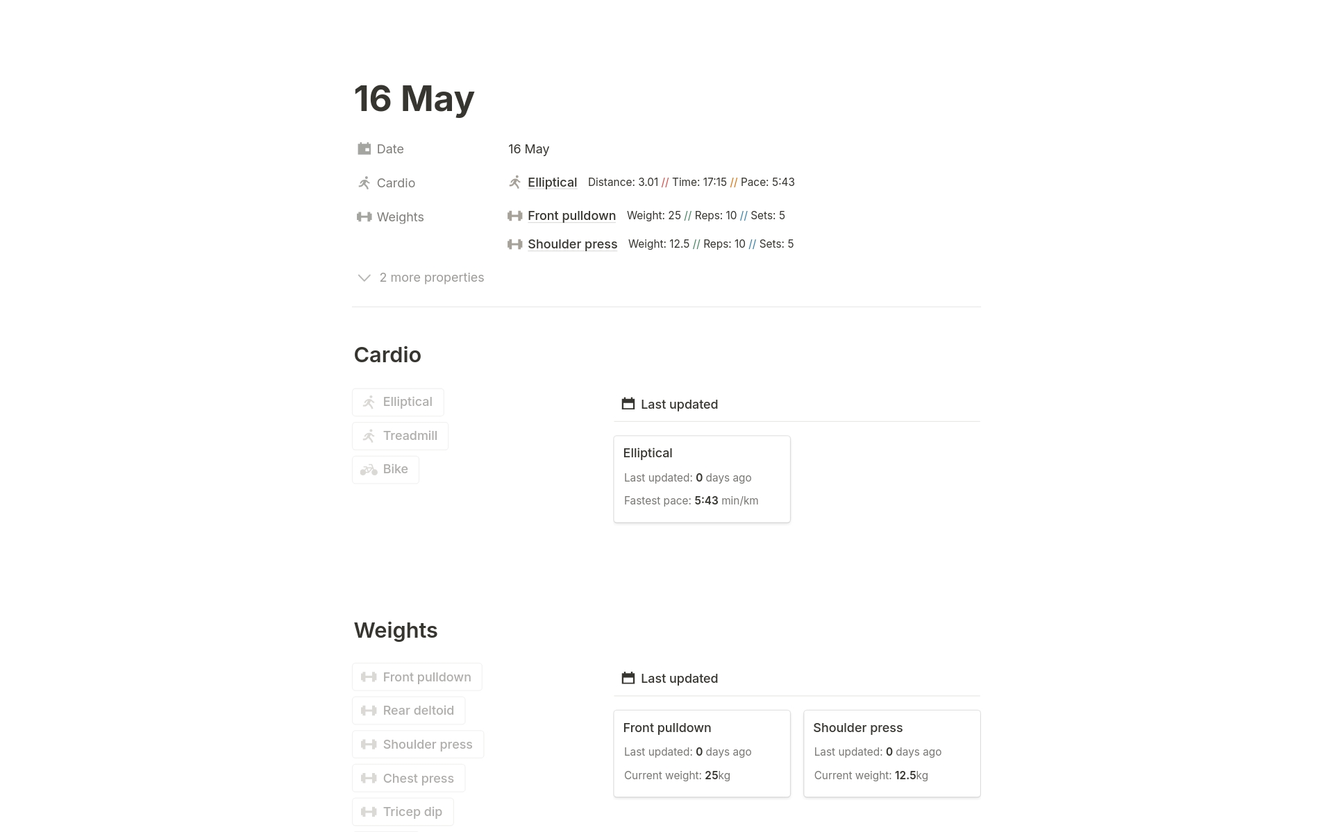 A clean and powerful template for keeping track of your gym sessions.
