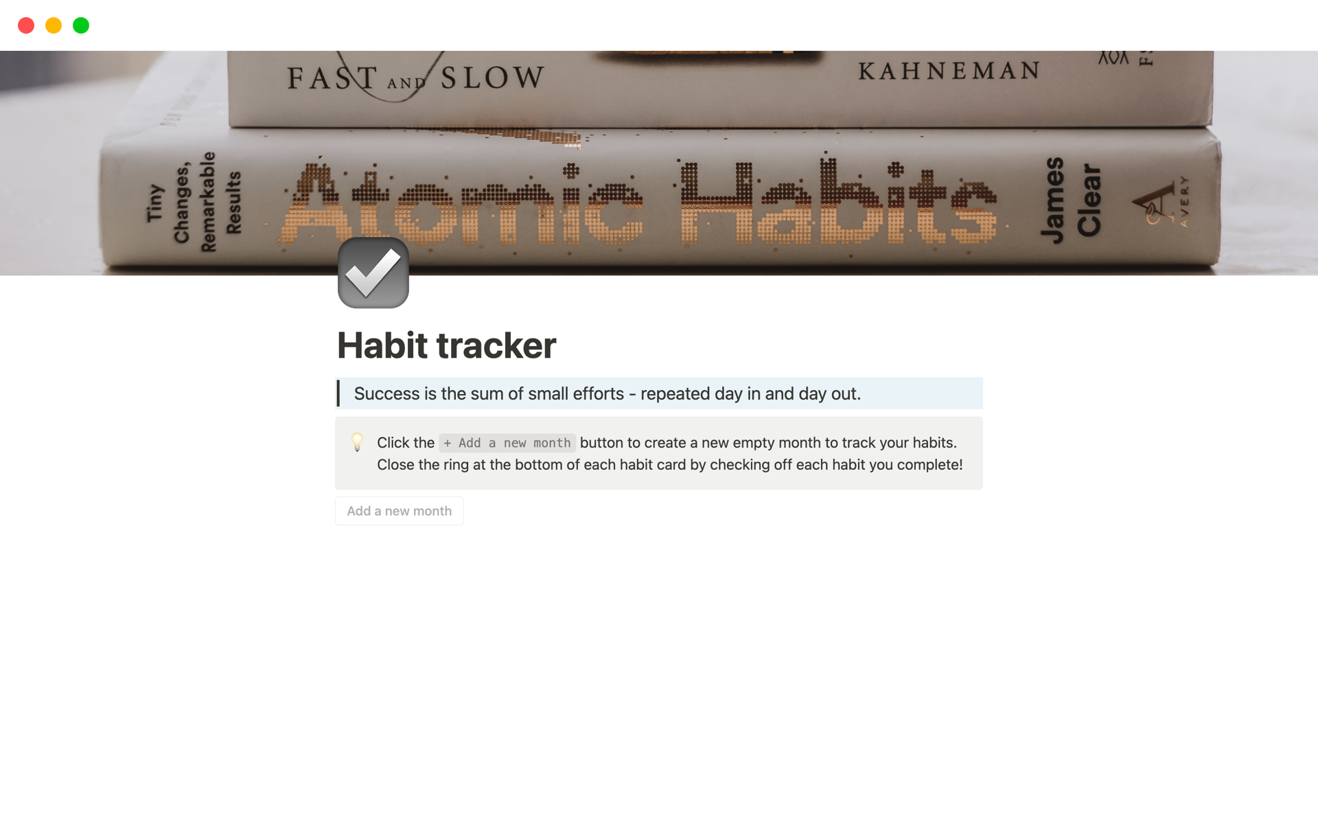 En forhåndsvisning av mal for Habit tracker