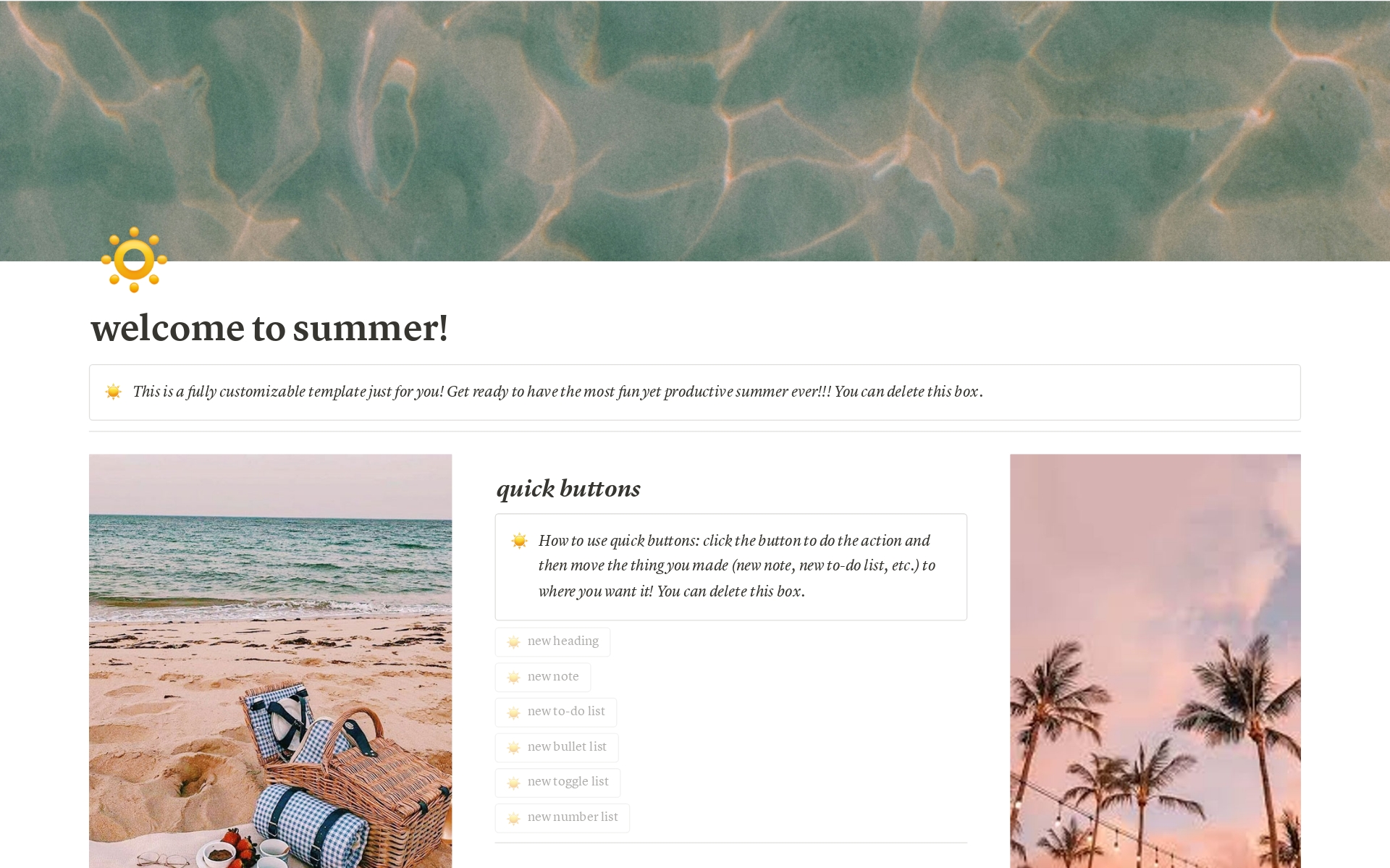 En forhåndsvisning av mal for welcome to summer! - summer aesthetic dashboard