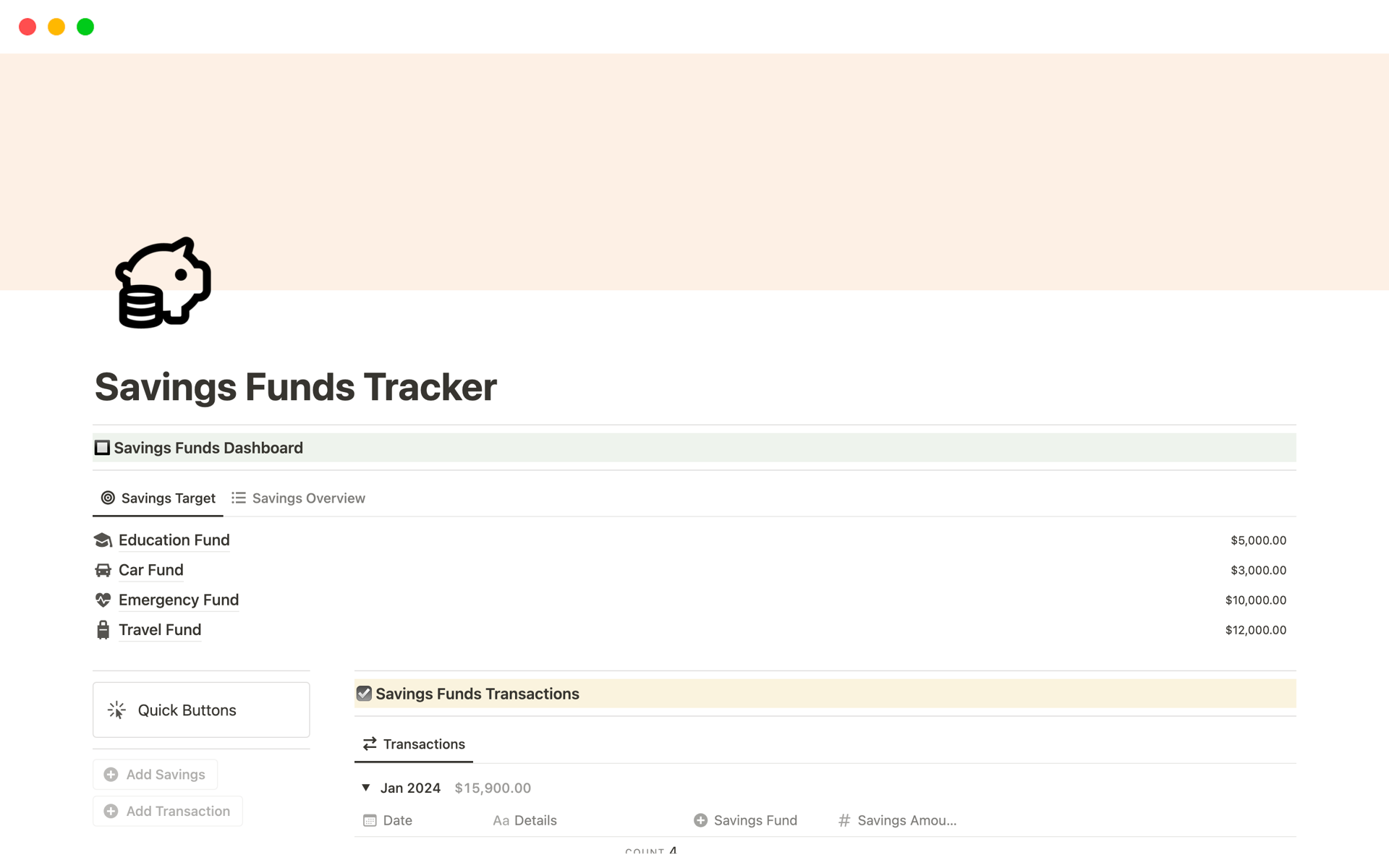 Save money creating savings funds and track your progressive contributions and savings with Savings Funds Tracker. 