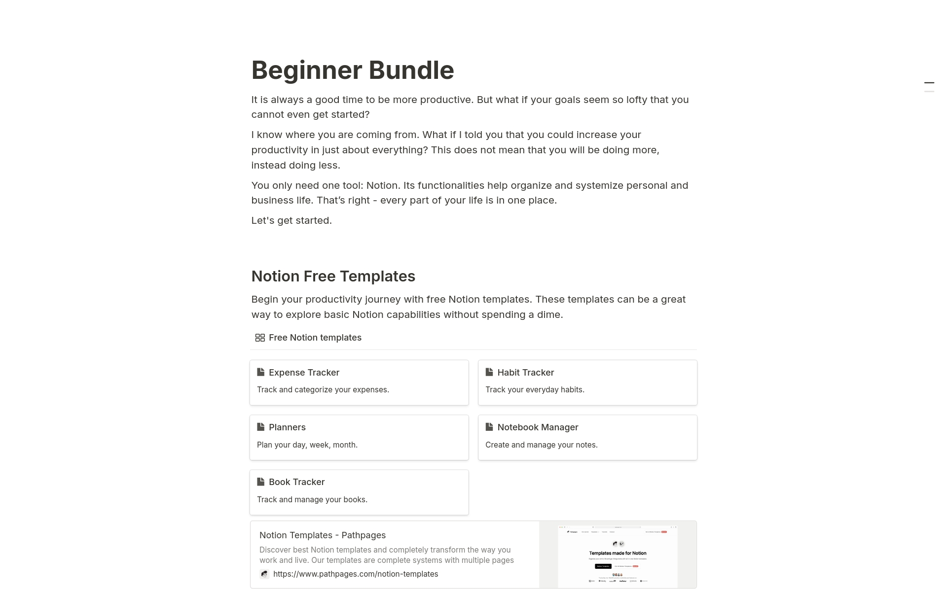 A template preview for Beginner Bundle