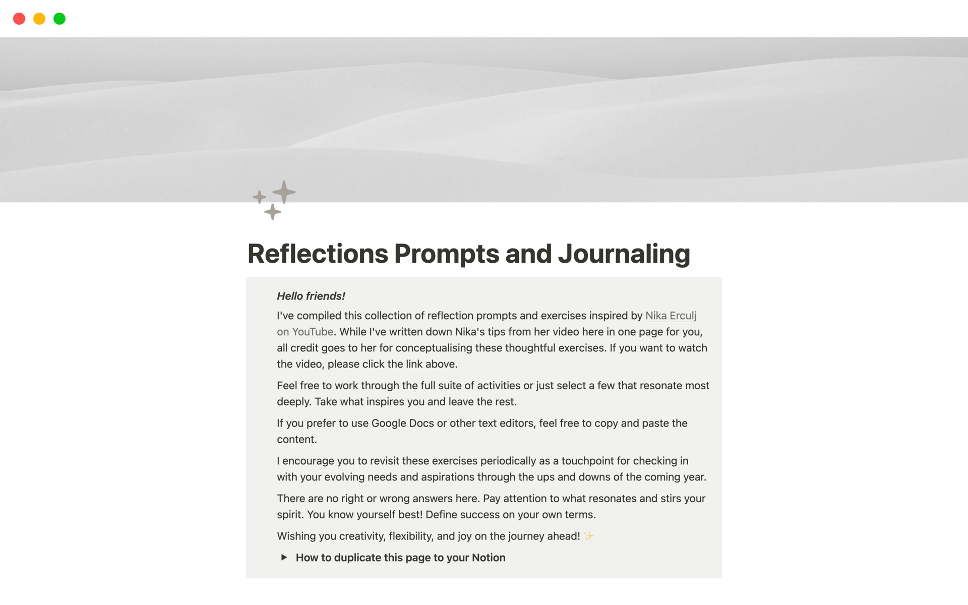 A set of journaling prompts and exercises to help you reflect on the past year in a structured manner, while giving you insight on how to prepare for the year ahead.