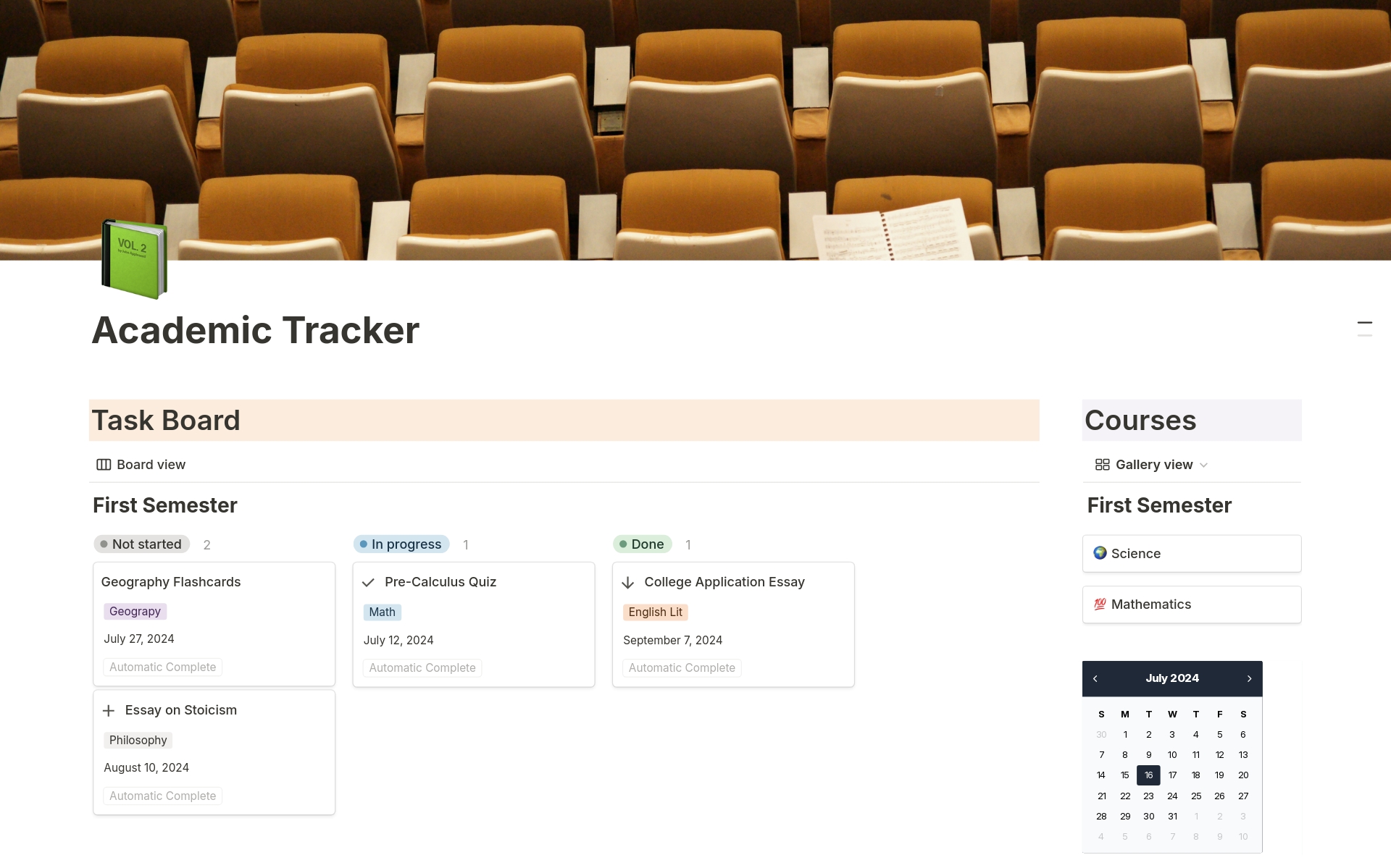 A template preview for Academic Tracker